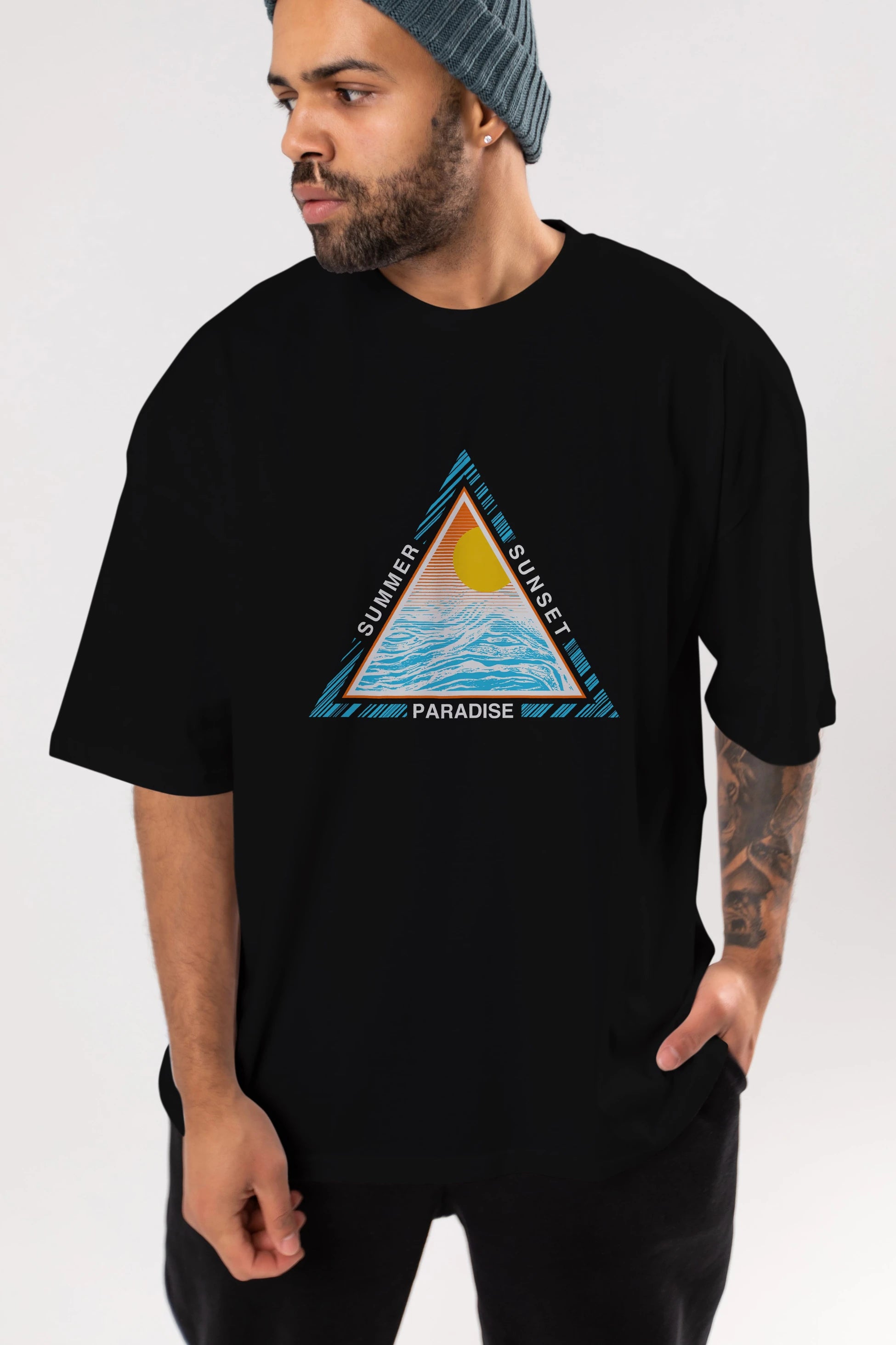 Summer Sunset Paradise Ön Baskılı Oversize t-shirt Erkek Kadın Unisex