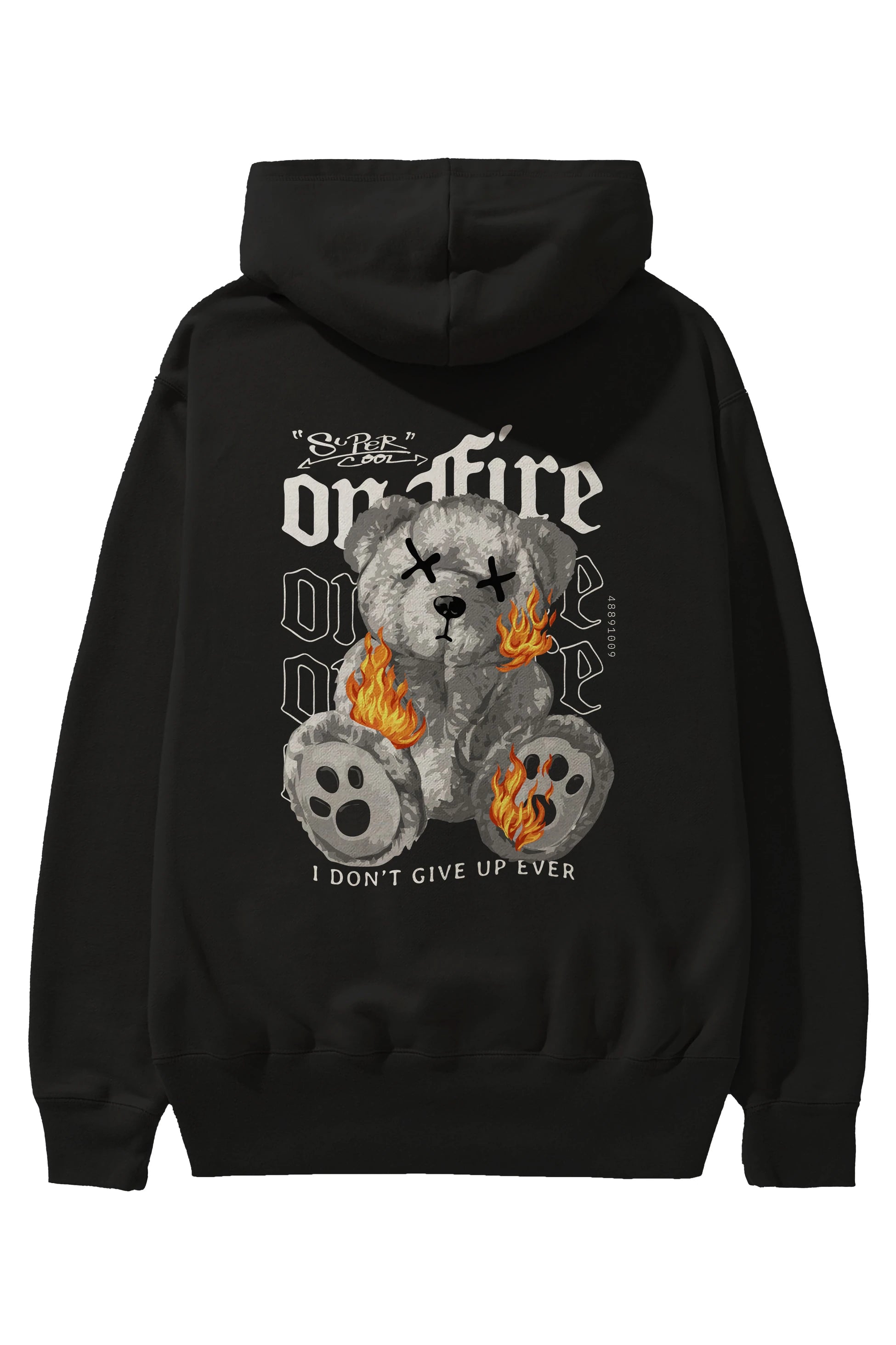 Teddy Bear On Fire Arka Baskılı Hoodie Oversize Kapüşonlu Sweatshirt Erkek Kadın Unisex