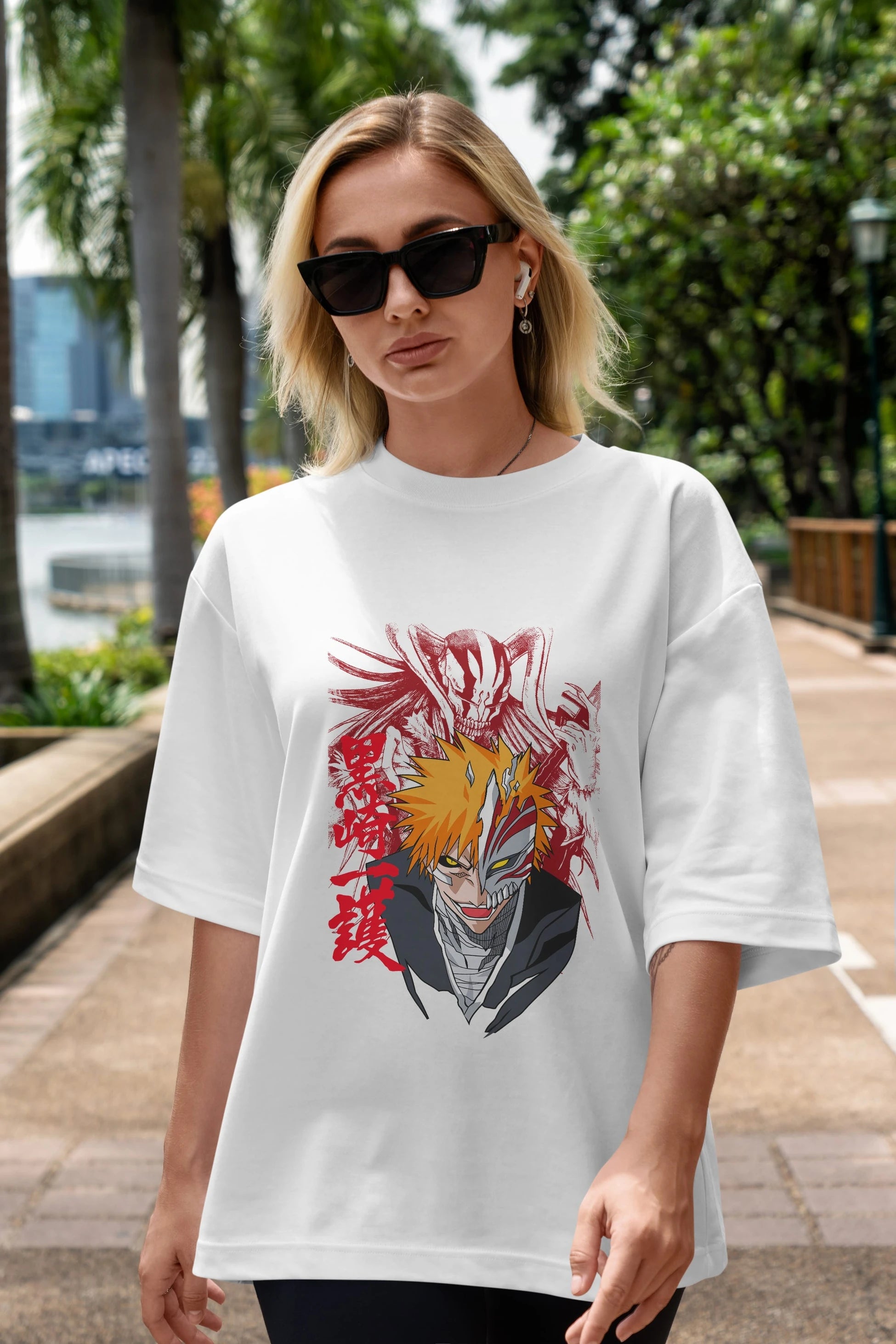 ICHIGO KUROSAKI VIZARD Anime Ön Baskılı Oversize t-shirt %100 pamuk Erkek Kadın Unisex