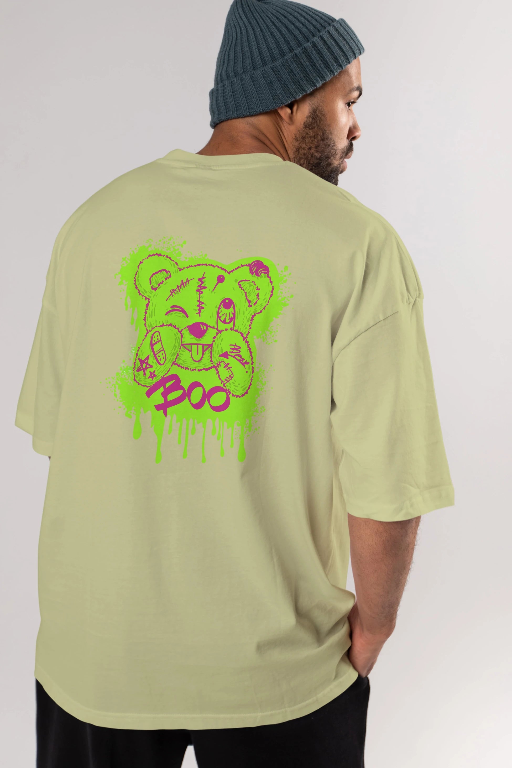 Boo  Bear Arka Baskılı Oversize t-shirt Erkek Kadın Unisex