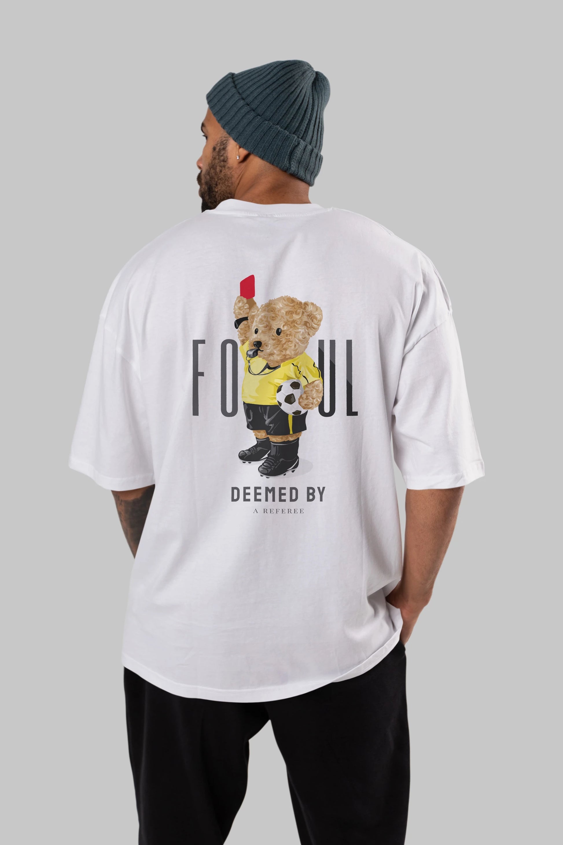 Teddy Bear Kırmızı Kart Arka Baskılı Oversize t-shirt Erkek Kadın Unisex %100 Pamuk