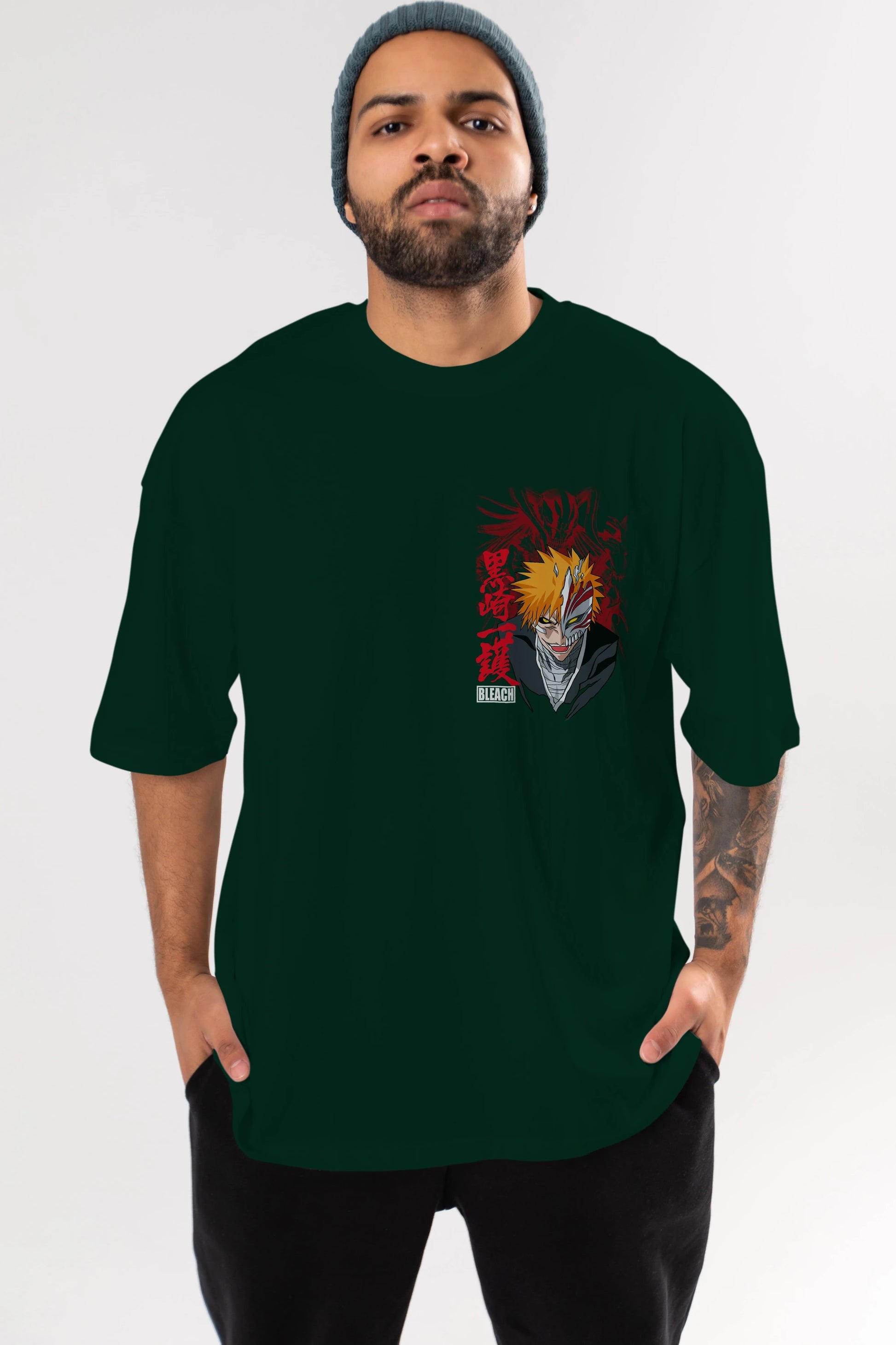 ICHIGO KUROSAKI VIZARD Ön Sol Baskılı Oversize t-shirt Erkek Kadın Unisex %100 Pamuk Bisiklet Yaka tişort