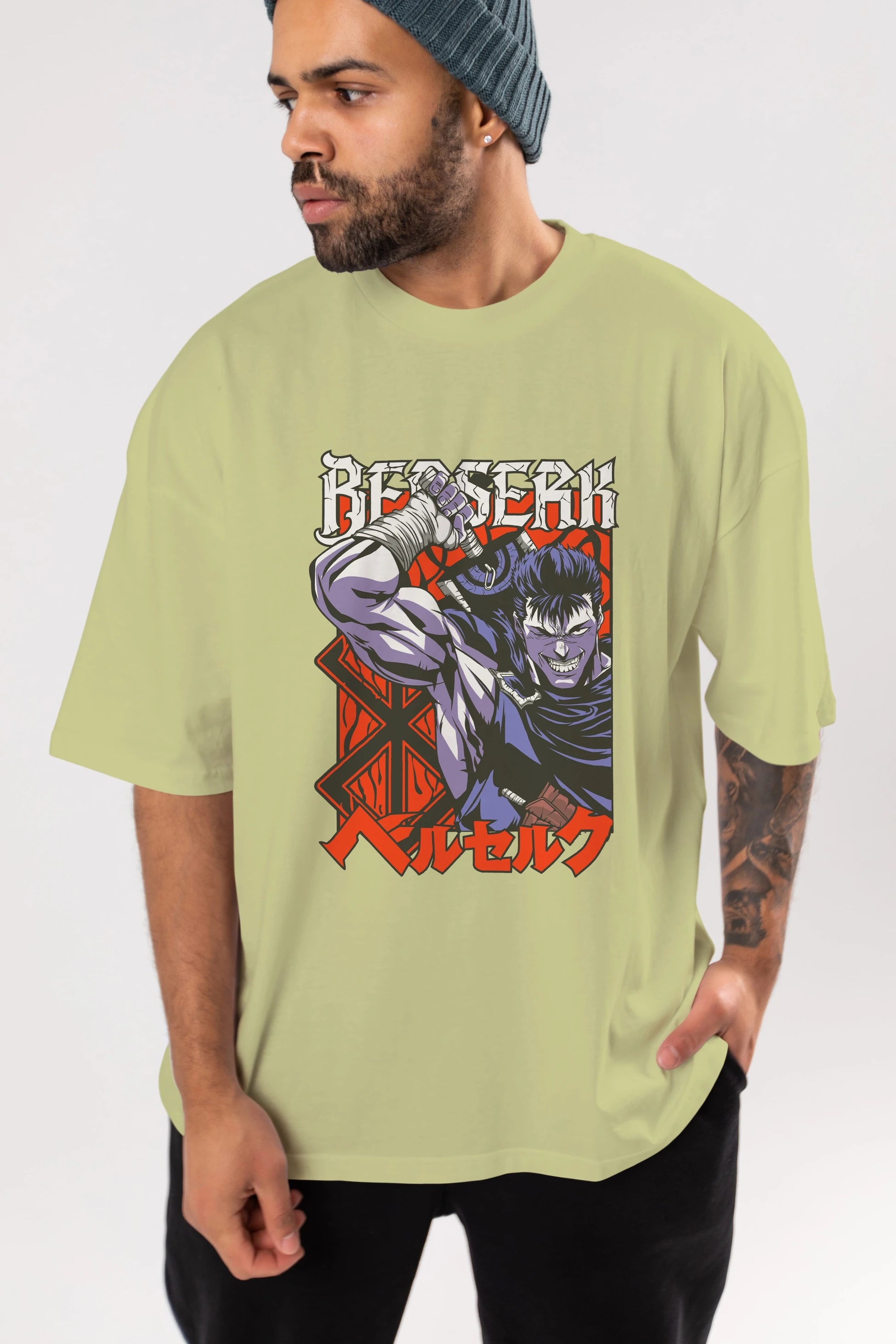 GUTS berserk Anime Ön Baskılı Oversize t-shirt %100 pamuk Erkek Kadın Unisex