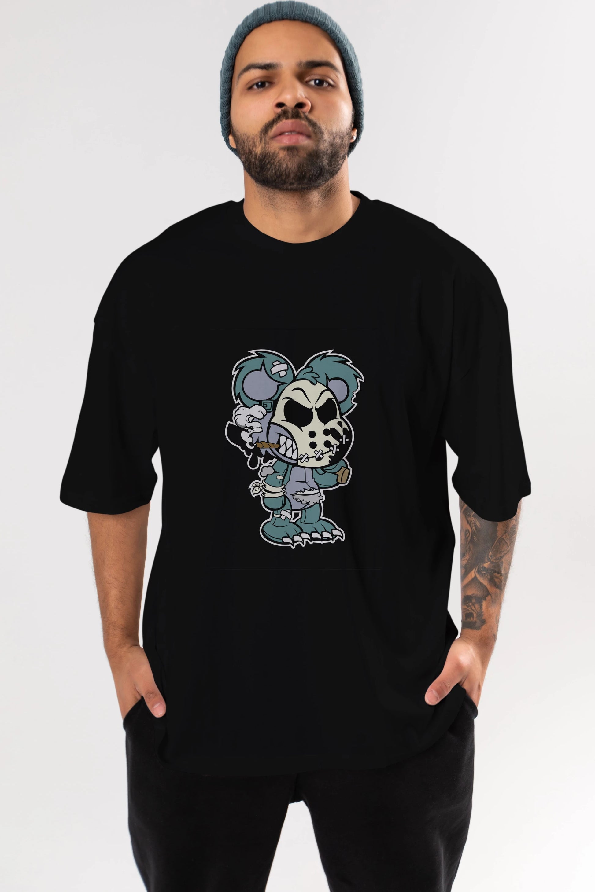 Evil Teddy Bear Ön Baskılı Oversize t-shirt Erkek Kadın Unisex %100 Pamuk tişort