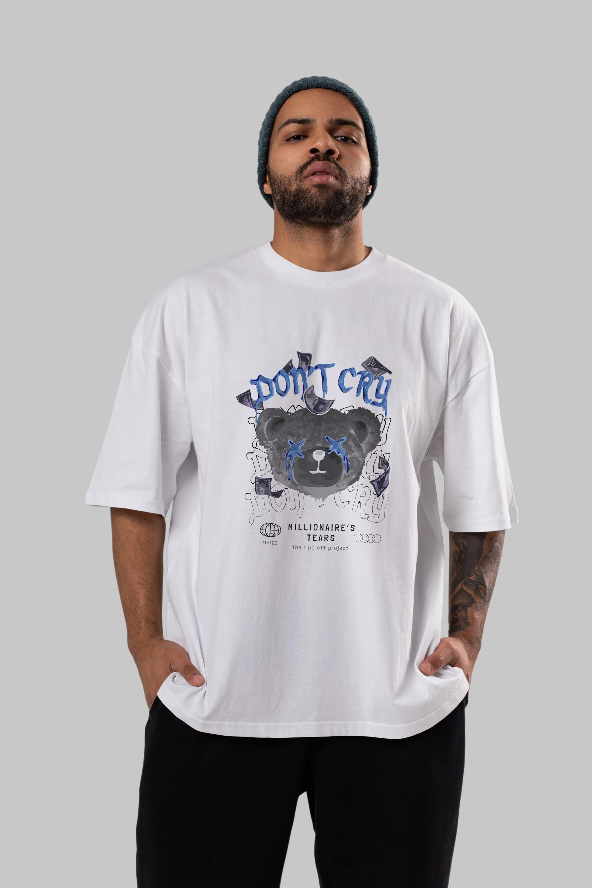 Dont Cry Bear Ön Baskılı Oversize t-shirt Erkek Kadın Unisex