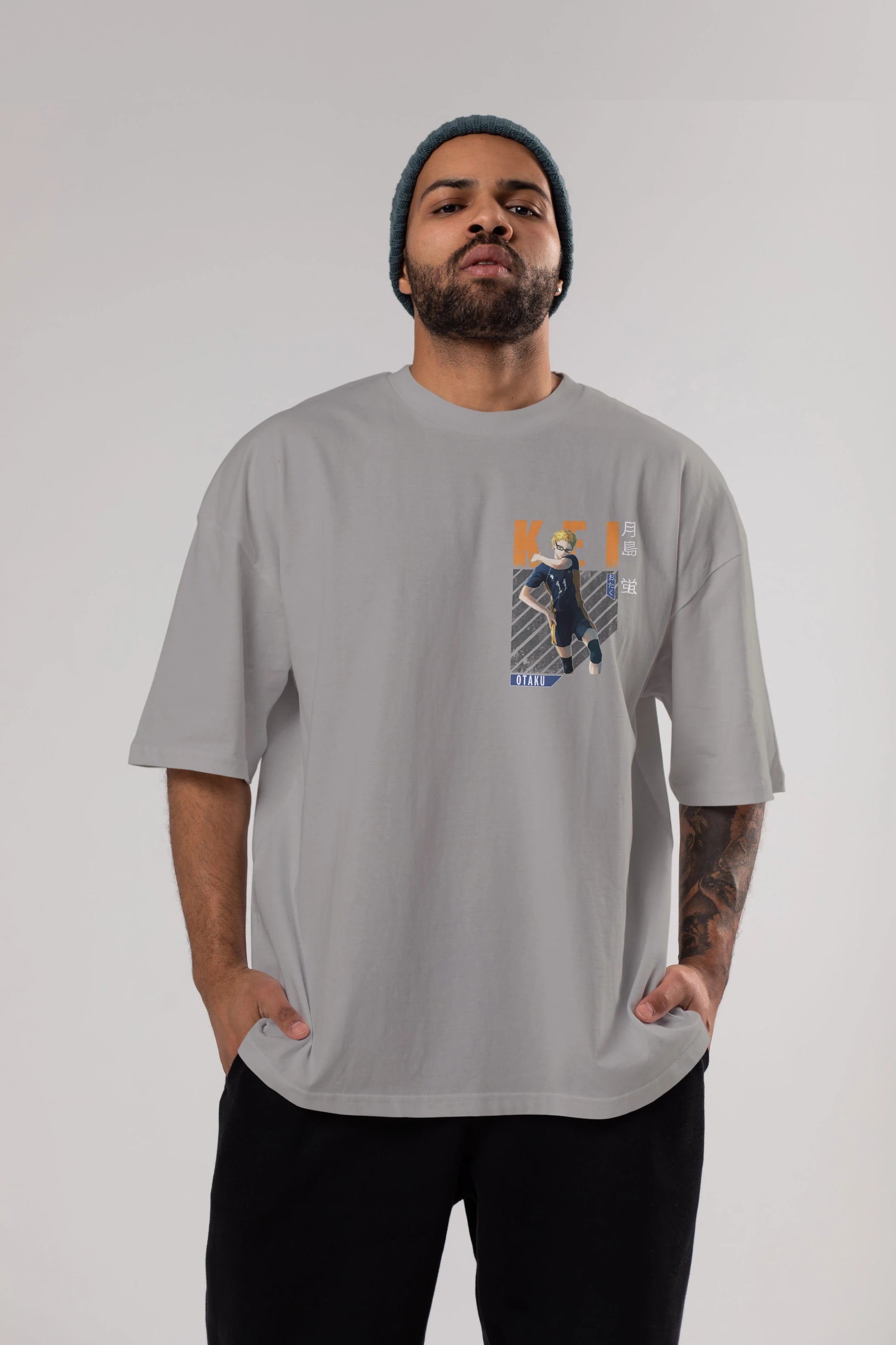 Kei Tsukishima 2 Ön Sol Baskılı Oversize t-shirt Erkek Kadın Unisex %100 Pamuk Bisiklet Yaka tişort