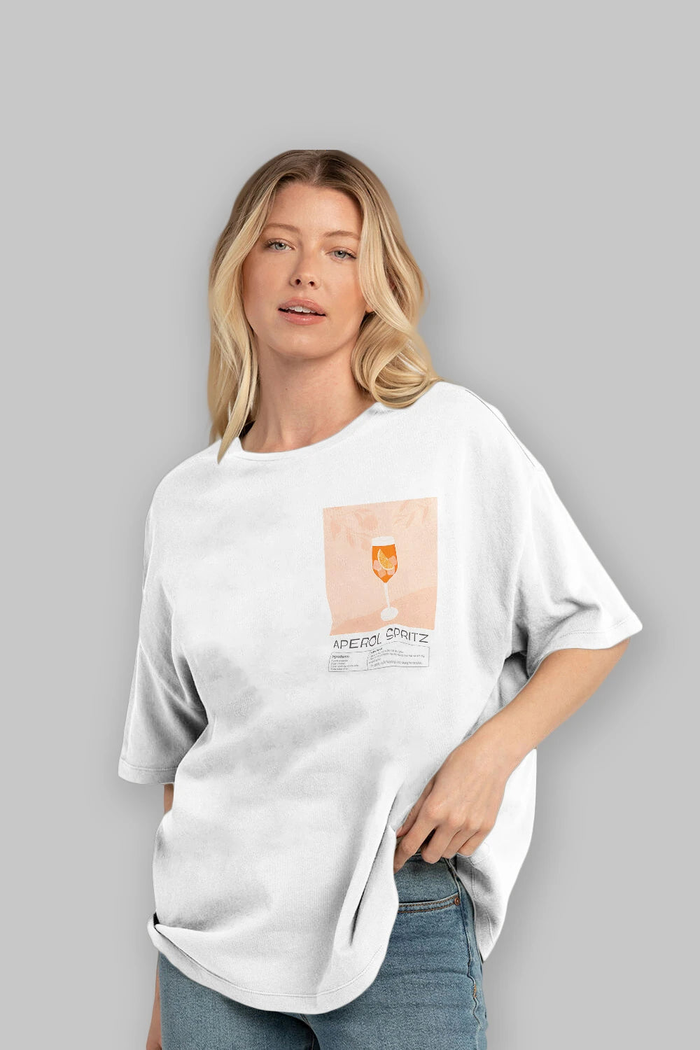 Aperol Spritz 7 Ön Sol Baskılı Oversize t-shirt Erkek Kadın Unisex %100 Pamuk Bisiklet Yaka tişort