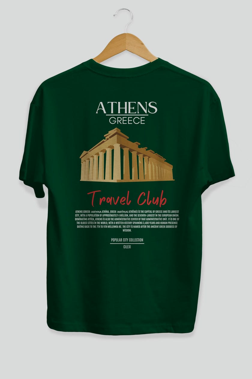 Athens Greece Arka Baskılı Oversize t-shirt Erkek Kadın Pamuk Bisiklet Yaka tişort