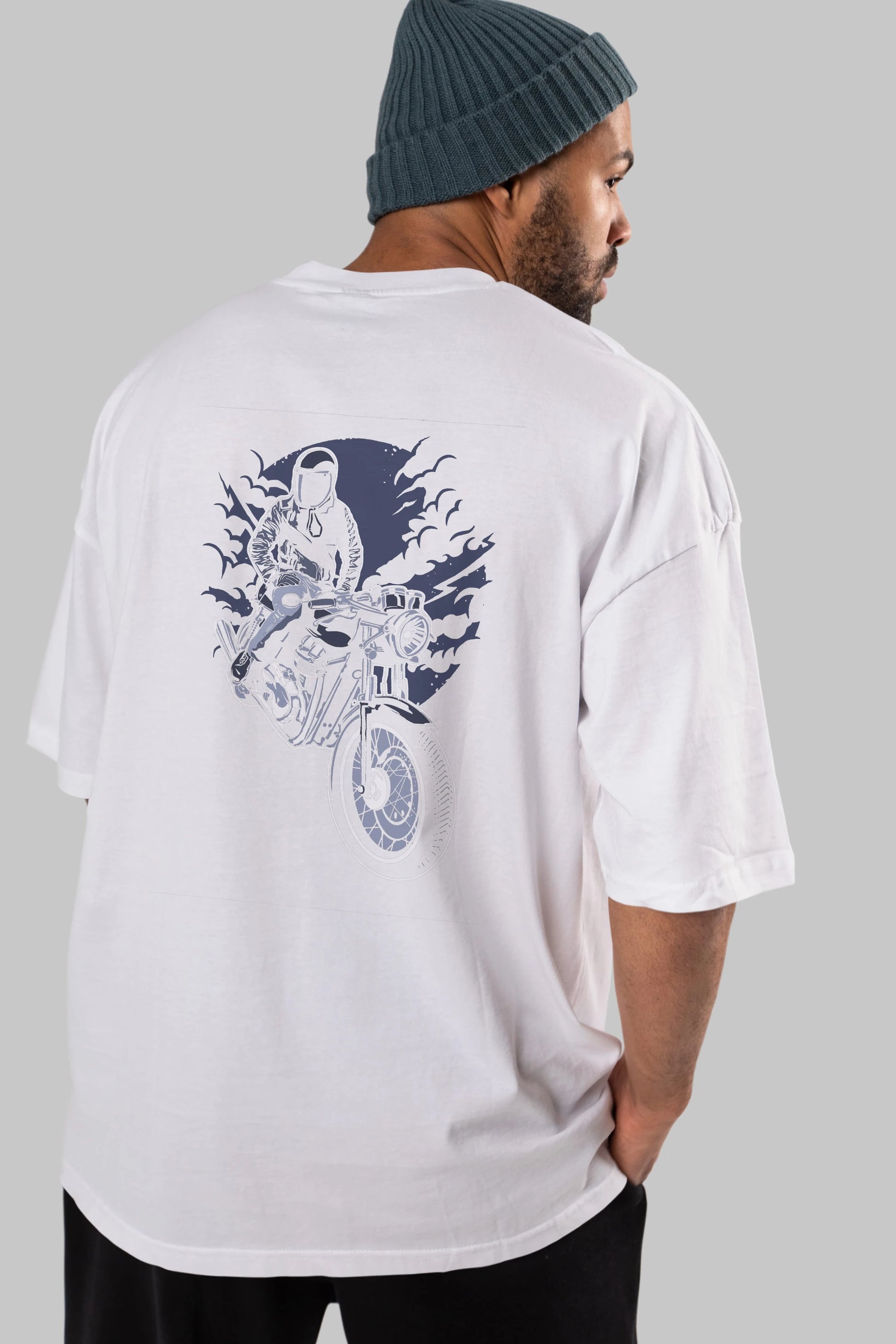 Night Rider Arka Baskılı Oversize t-shirt Erkek Kadın Unisex %100 Pamuk