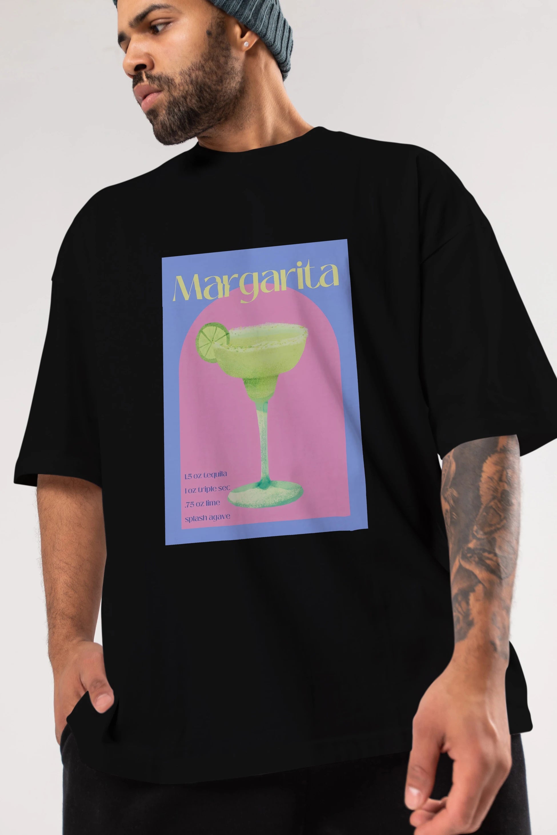 Margarita 6 Ön Baskılı Oversize t-shirt Erkek Kadın Unisex %100 Pamuk Bisiklet Yaka tişort