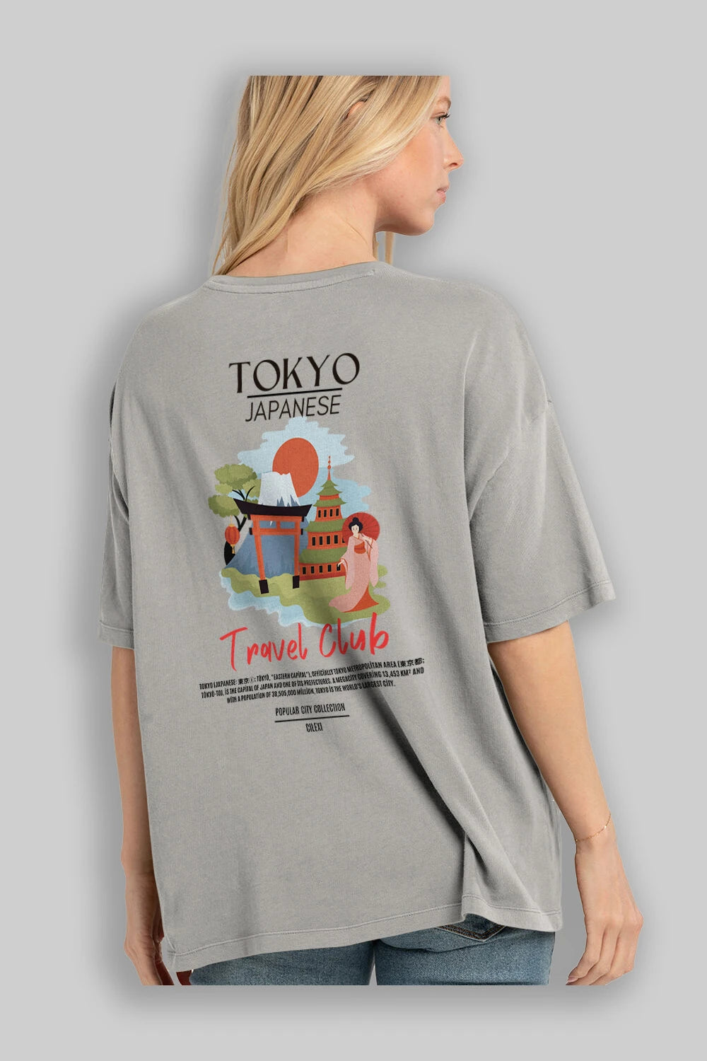 Tokyo Japanese Arka Baskılı Oversize t-shirt Erkek Kadın Pamuk Bisiklet Yaka tişort