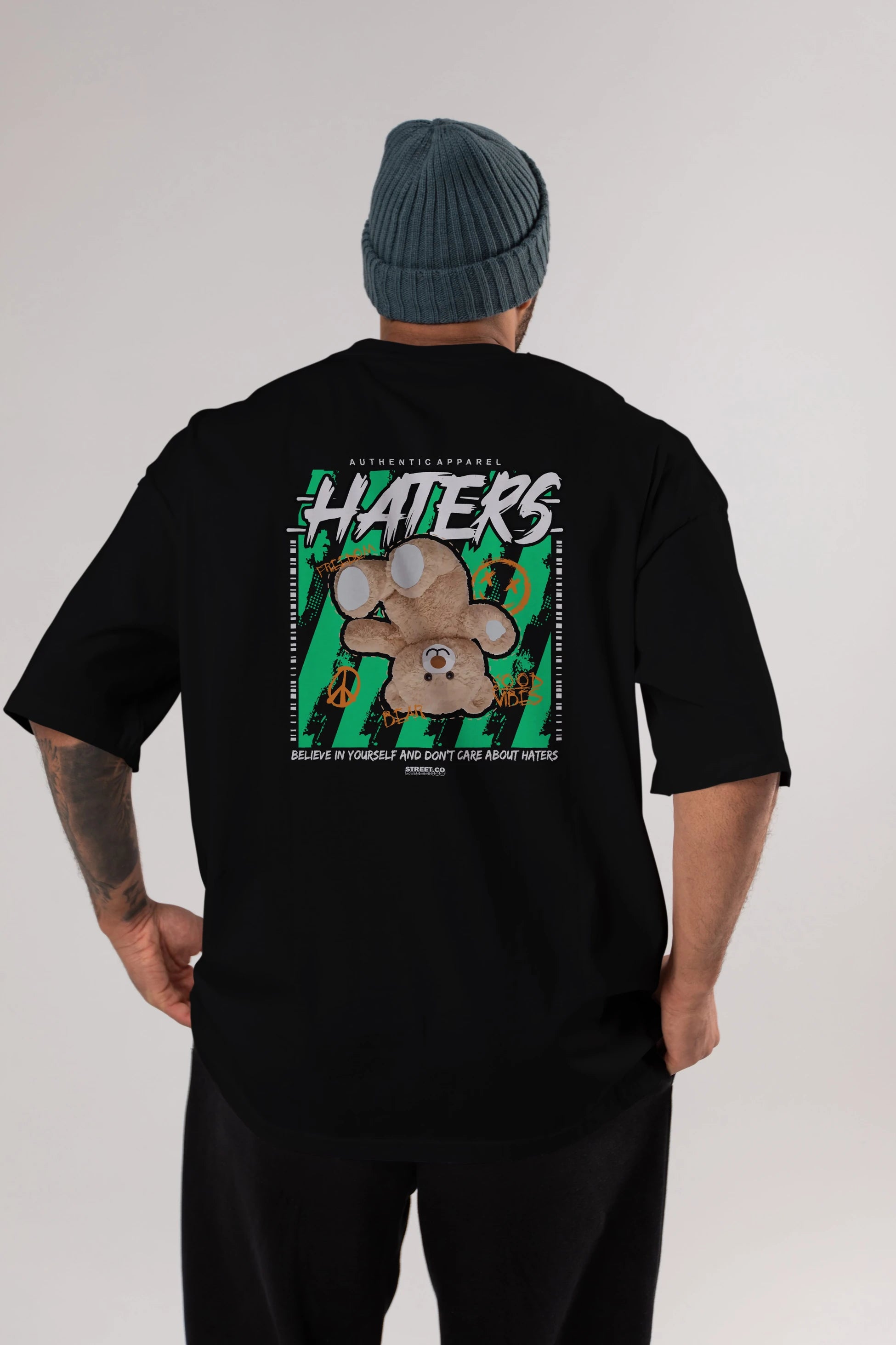 Haters Bear Arka Baskılı Oversize t-shirt Erkek Kadın Unisex