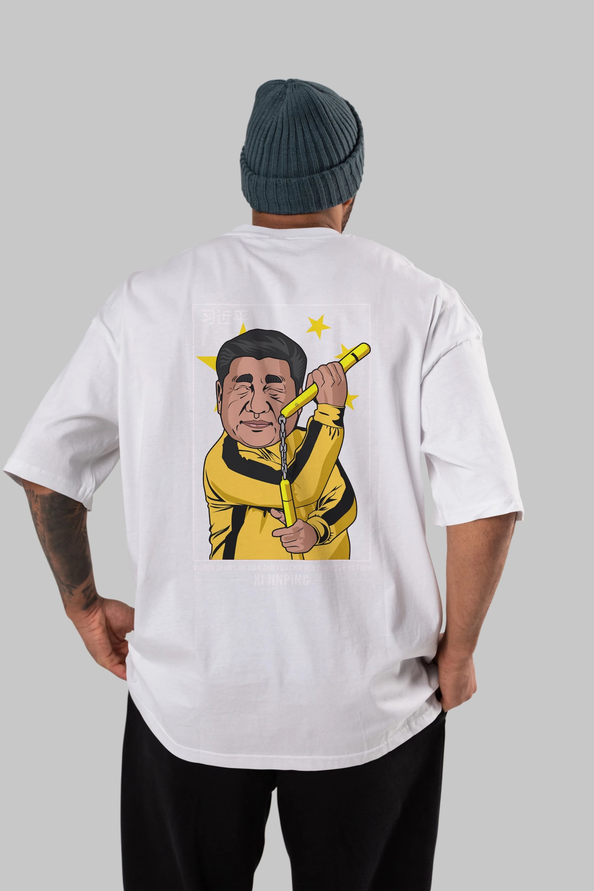 Xi Jinping Bruce Lee Arka Baskılı Oversize t-shirt Erkek Kadın Unisex %100 Pamuk tişort