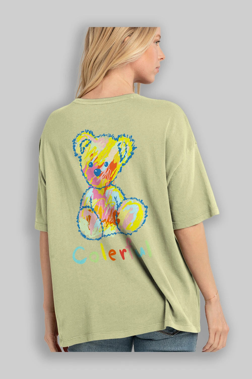 Colerful Bear Arka Baskılı Oversize t-shirt Erkek Kadın Unisex