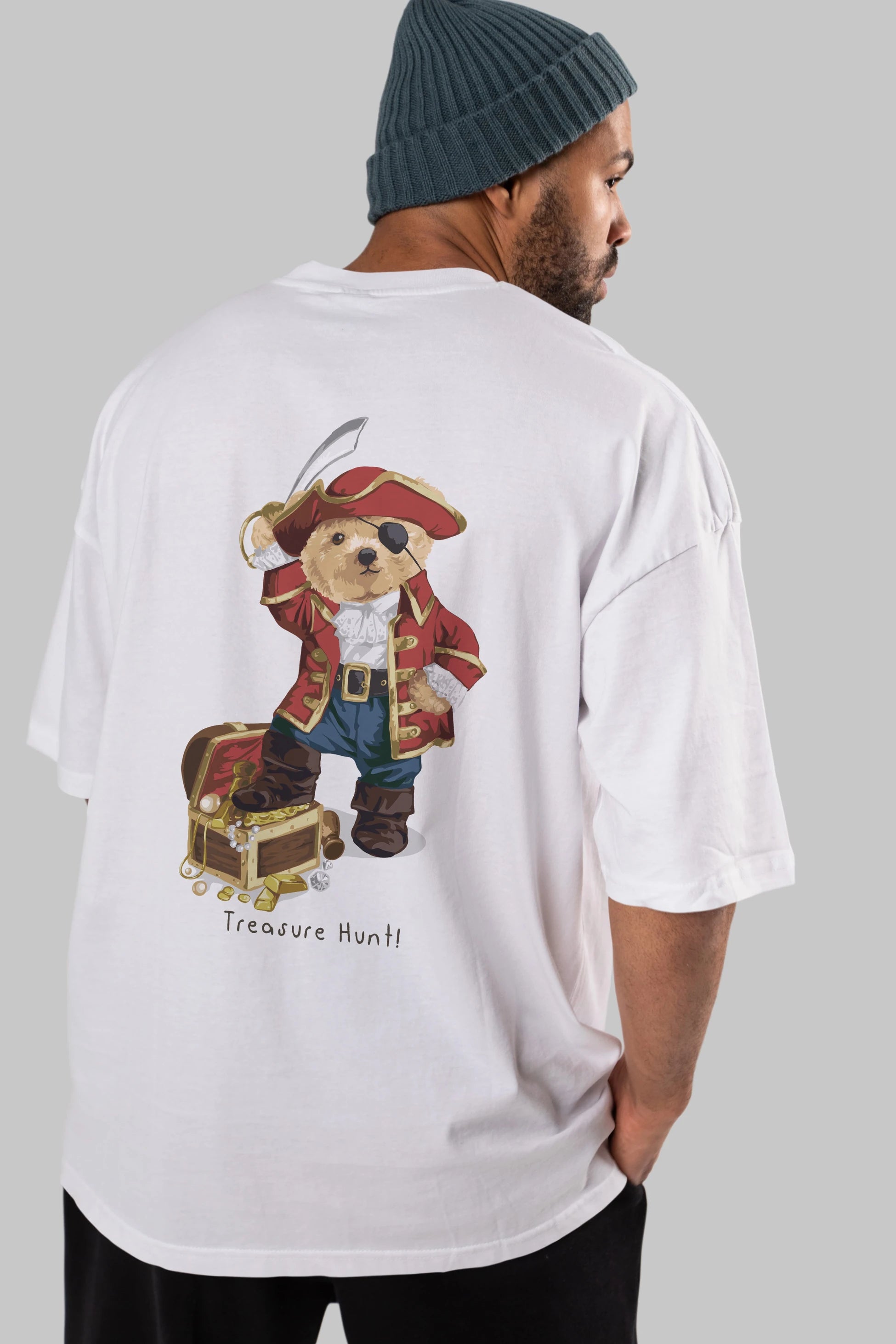 Teddy Bear Treasure Hunt Arka Baskılı Oversize t-shirt Erkek Kadın Unisex %100 Pamuk