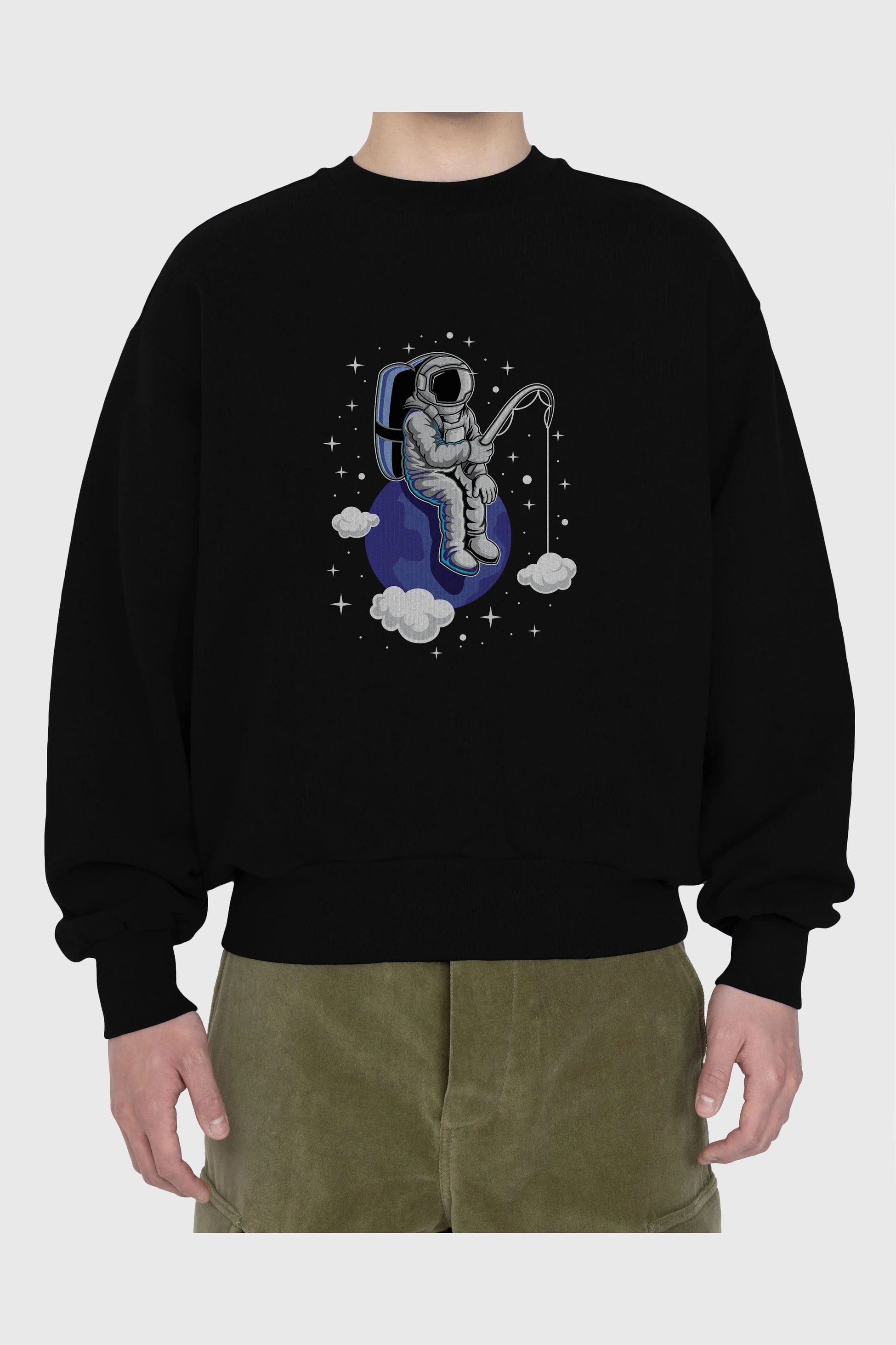 Astronaut Fishing (2) Ön Baskılı Oversize Sweatshirt Erkek Kadın Unisex
