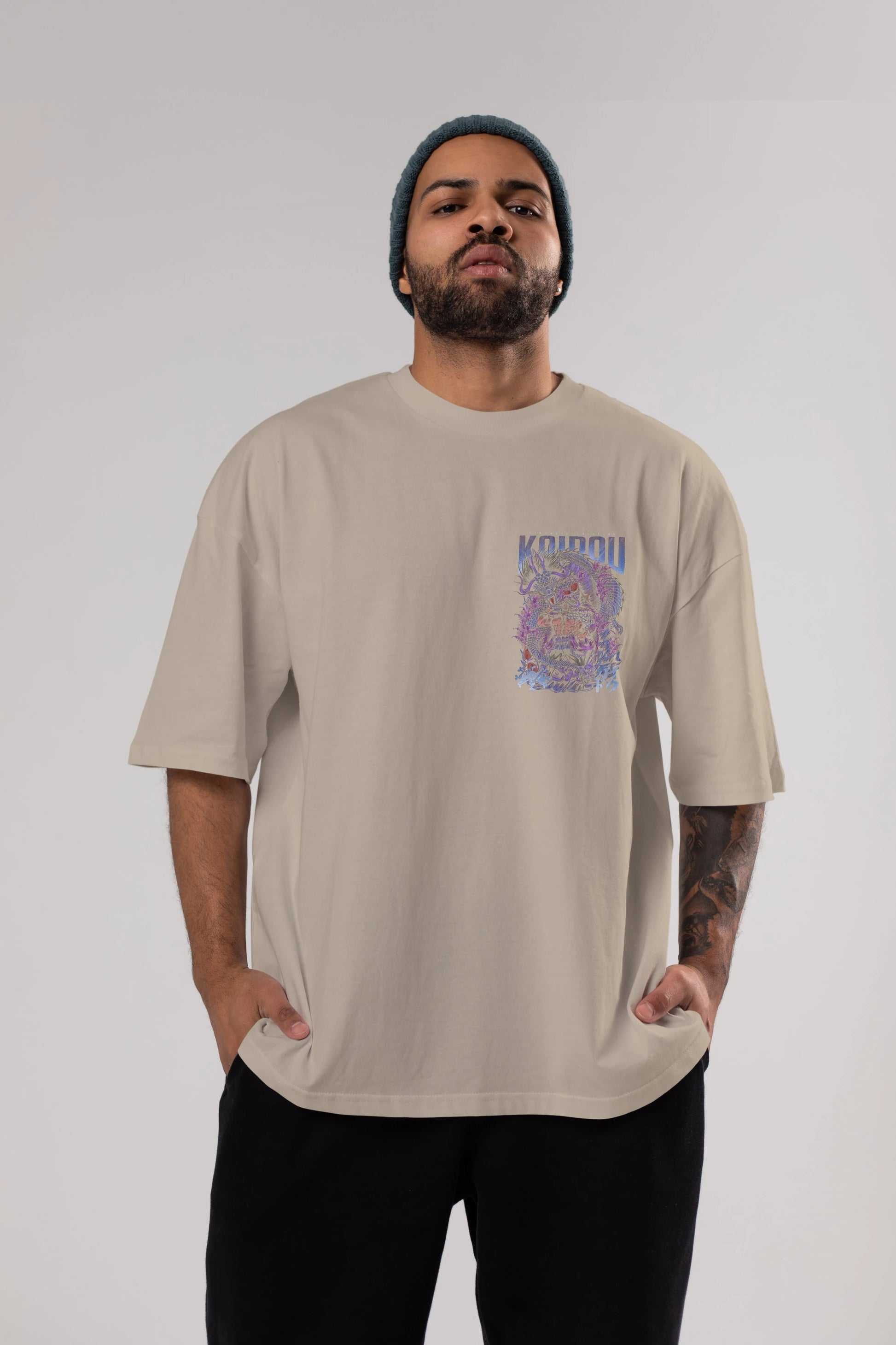 KAIDOU ONE PIECE Ön Sol Baskılı Oversize t-shirt Erkek Kadın Unisex %100 Pamuk Bisiklet Yaka tişort