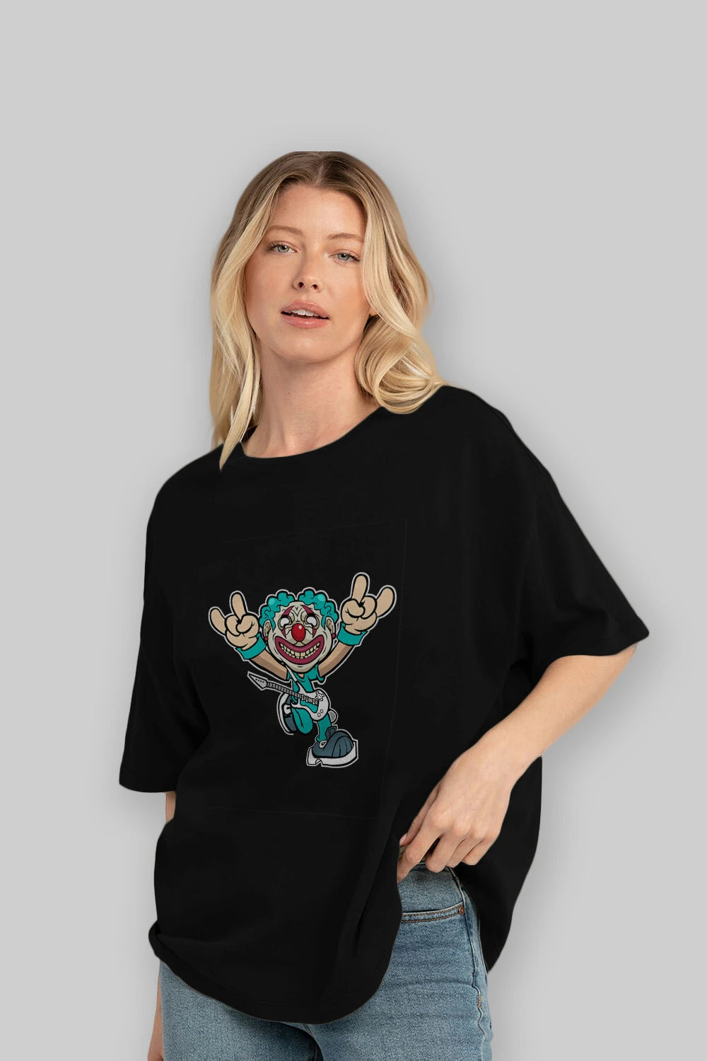 Clown Punk Ön Baskılı Oversize t-shirt Erkek Kadın Unisex %100 Pamuk tişort