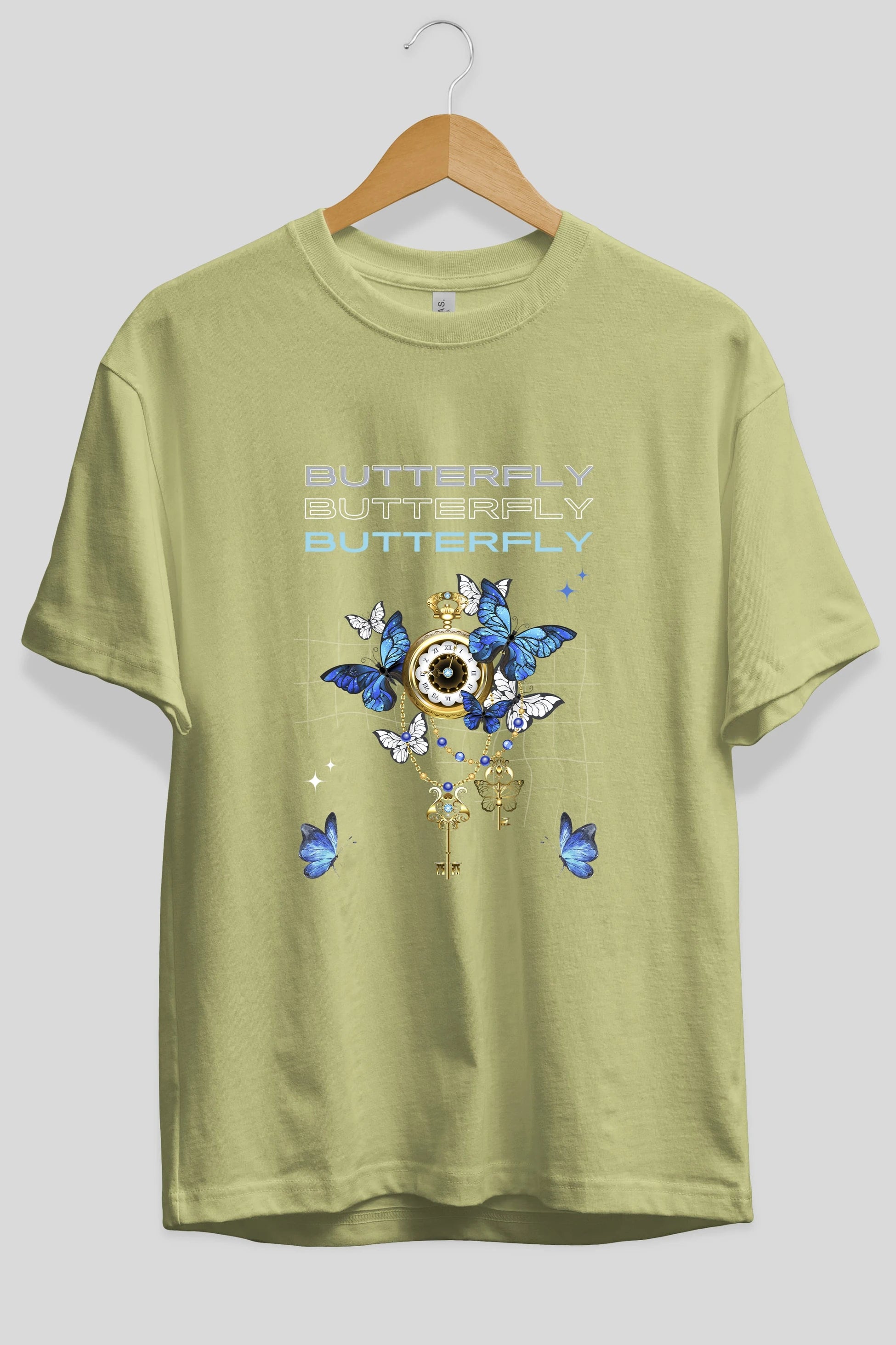 Butterfly Yazılı Ön Baskılı Oversize t-shirt Erkek Kadın Unisex