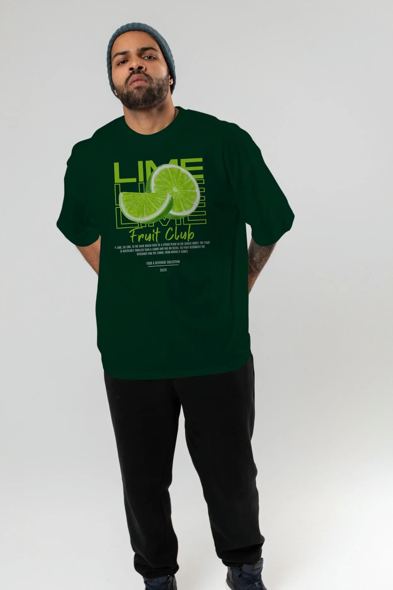 Lime Ön Baskılı Oversize t-shirt Erkek Kadın Pamuk Bisiklet Yaka tişort