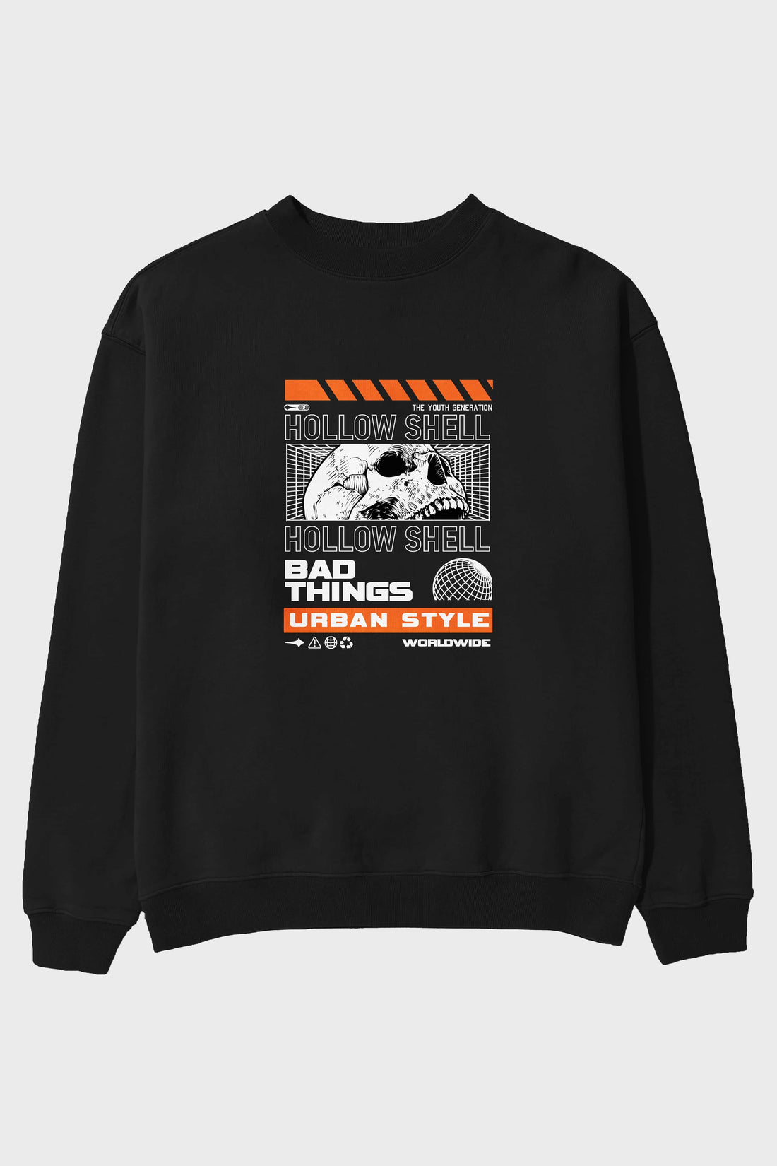 Hollow Shell Ön Baskılı Oversize Sweatshirt Erkek Kadın Unisex