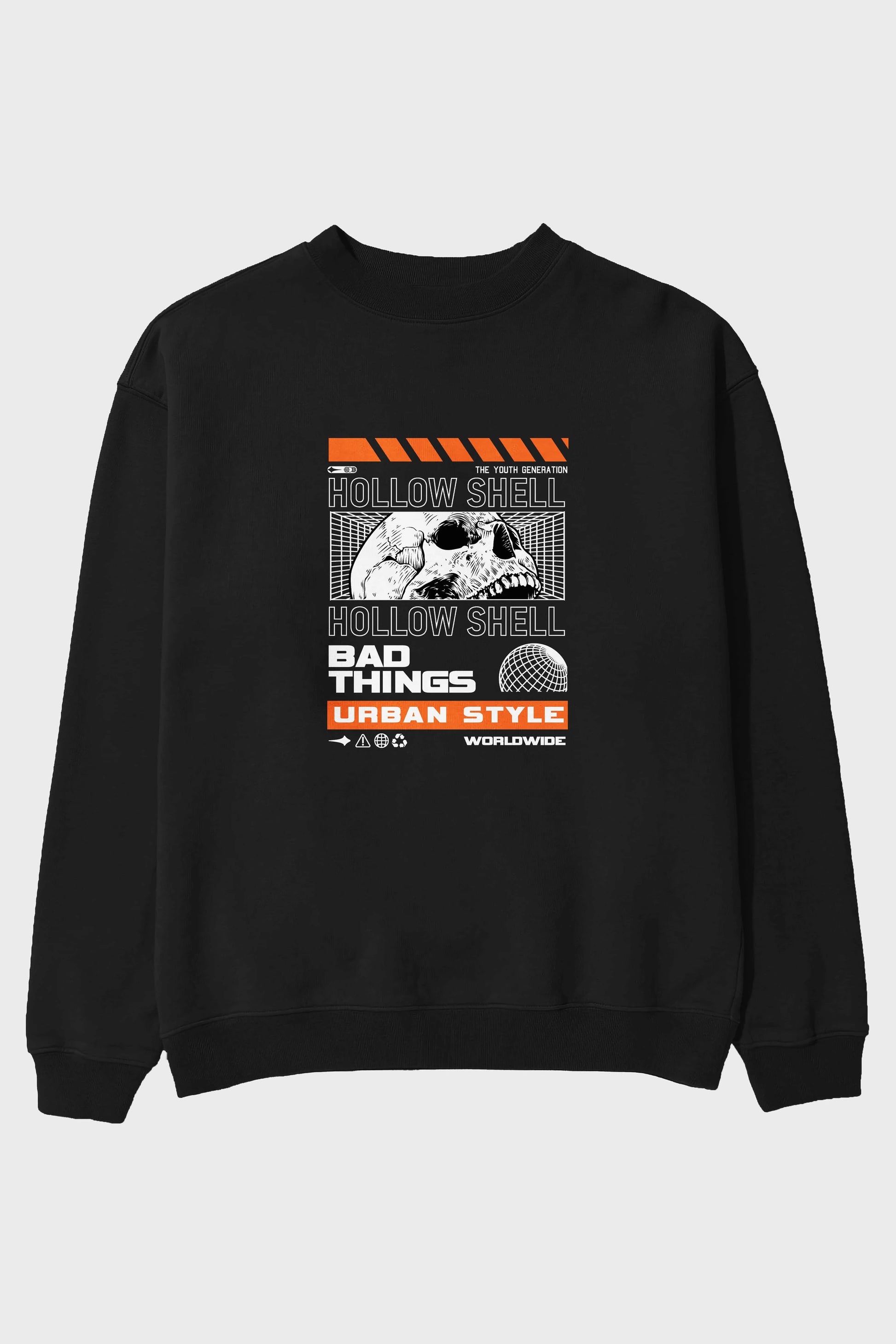 Hollow Shell Ön Baskılı Oversize Sweatshirt Erkek Kadın Unisex