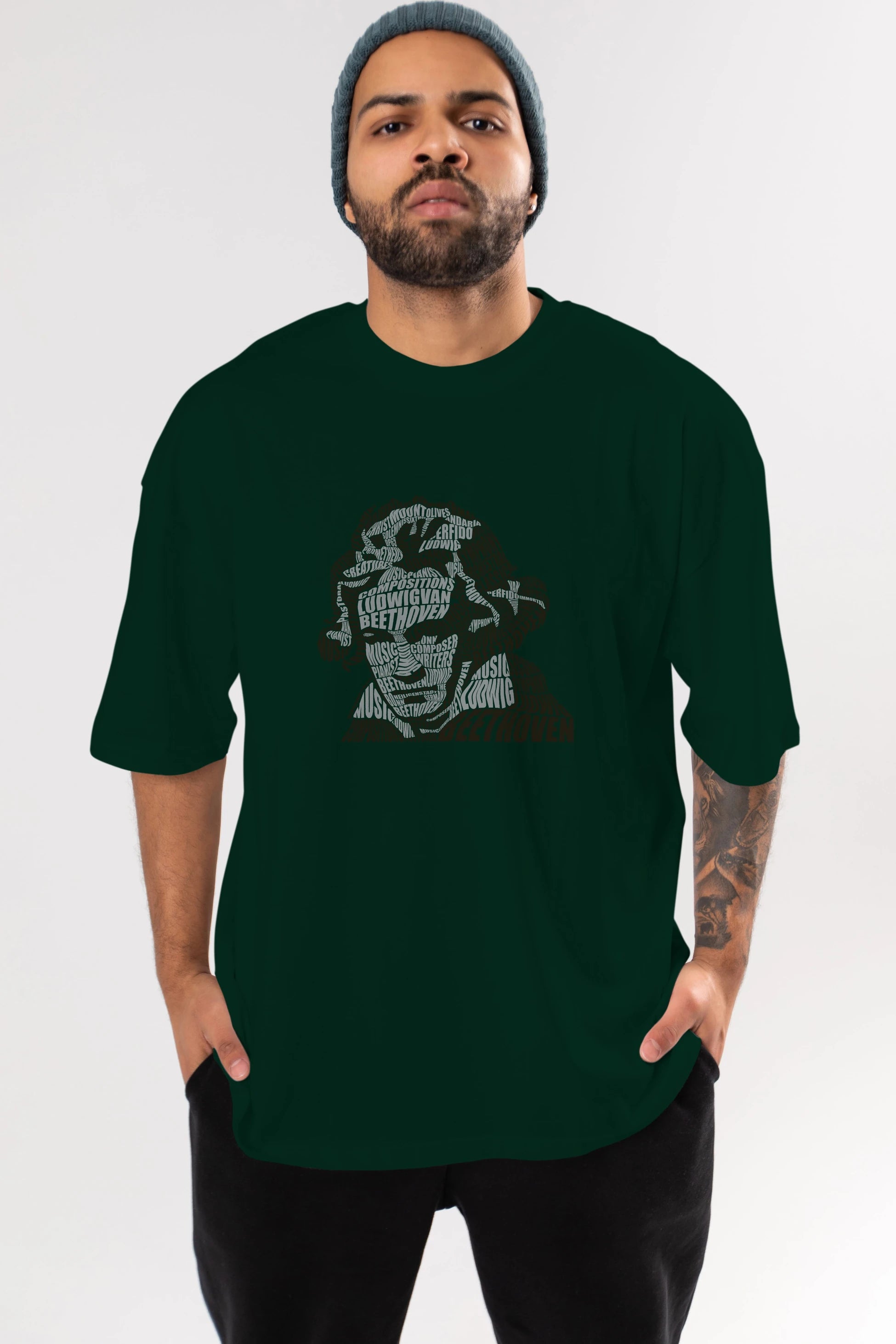 Ludwig van Beethoven Calligram Ön Baskılı Oversize t-shirt %100 pamuk Erkek Kadın Unisex