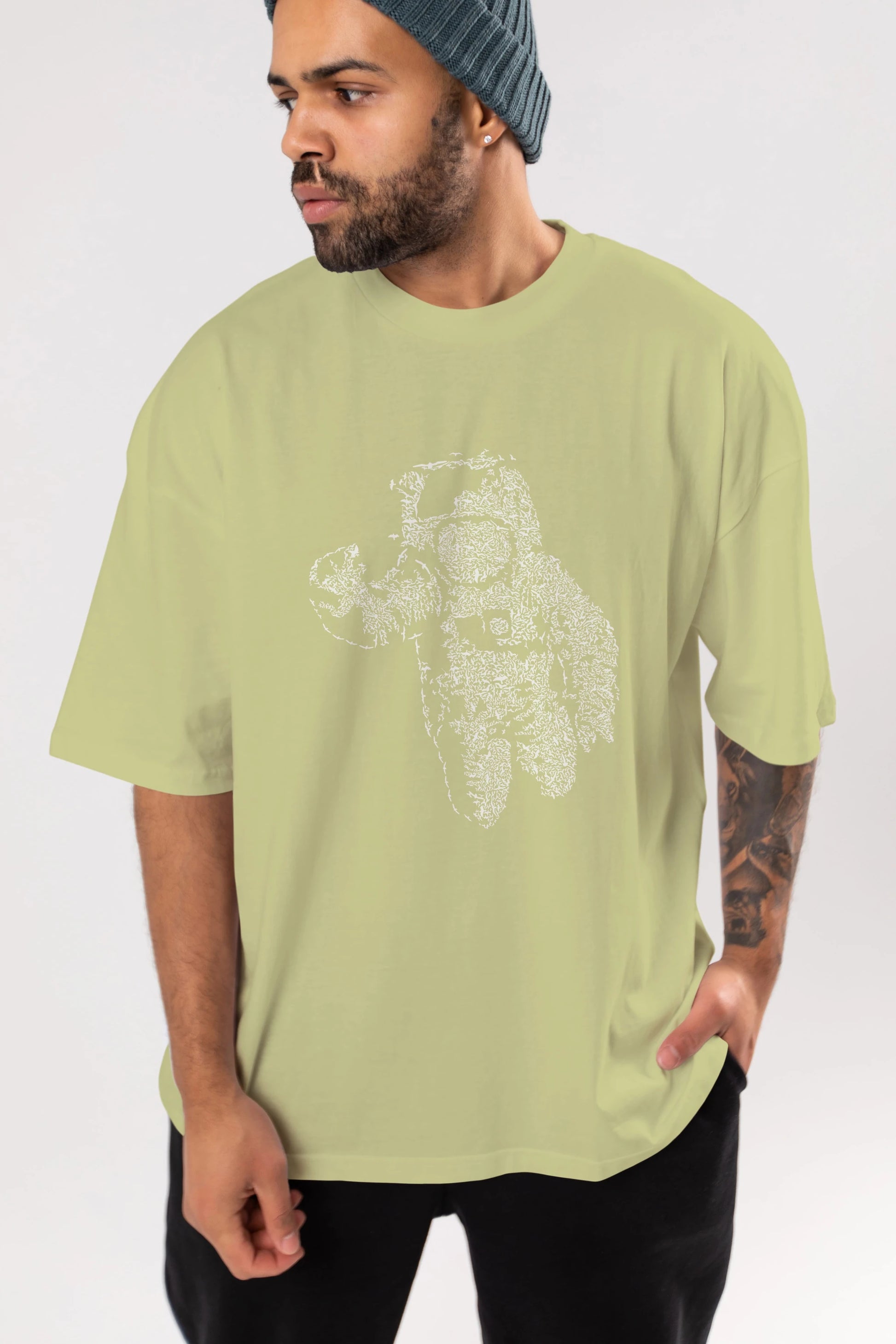 Flying Astronaut Ön Baskılı Oversize t-shirt %100 pamuk Erkek Kadın Unisex