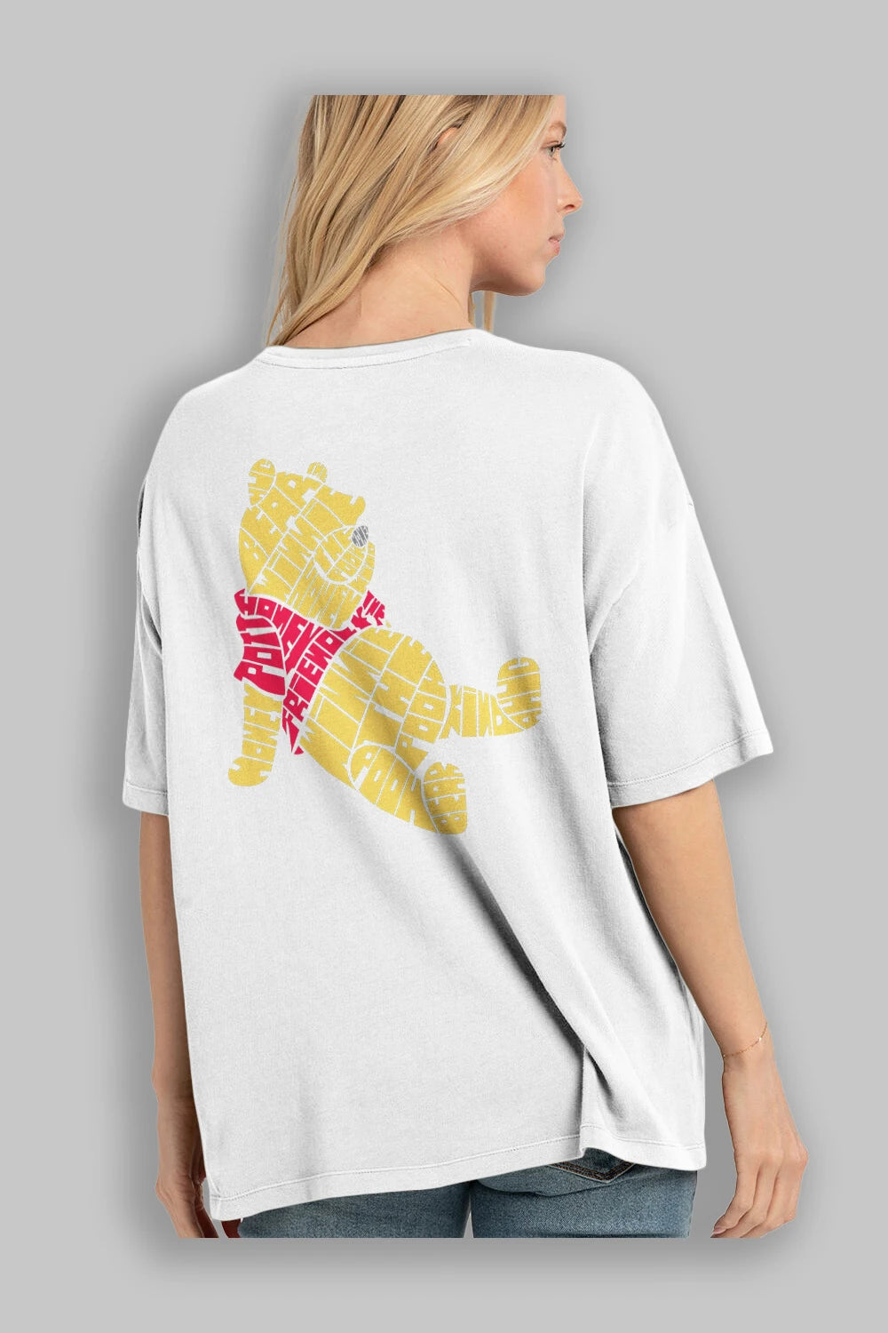 Winnie The Pooh Arka Baskılı Oversize t-shirt %100 pamuk Erkek Kadın Unisex