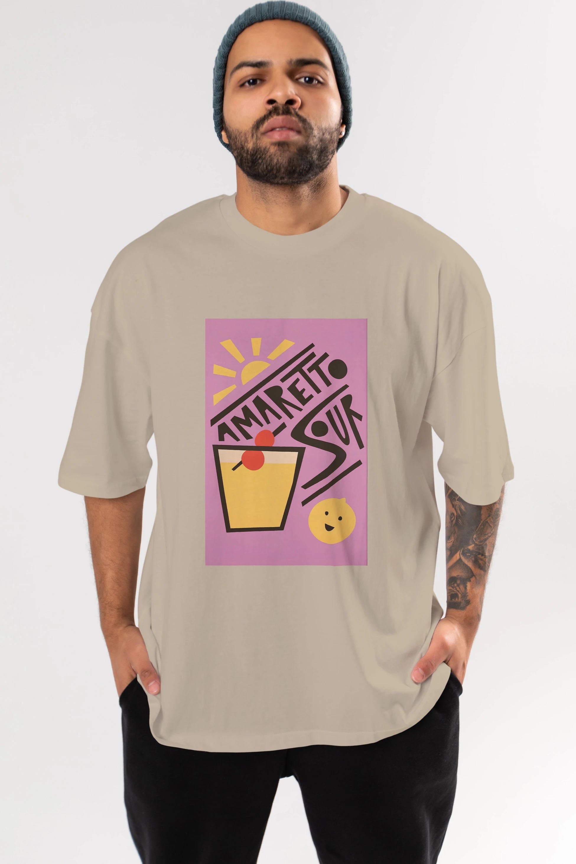 Amaretto Sour Ön Baskılı Oversize t-shirt Erkek Kadın Unisex %100 Pamuk Bisiklet Yaka tişort