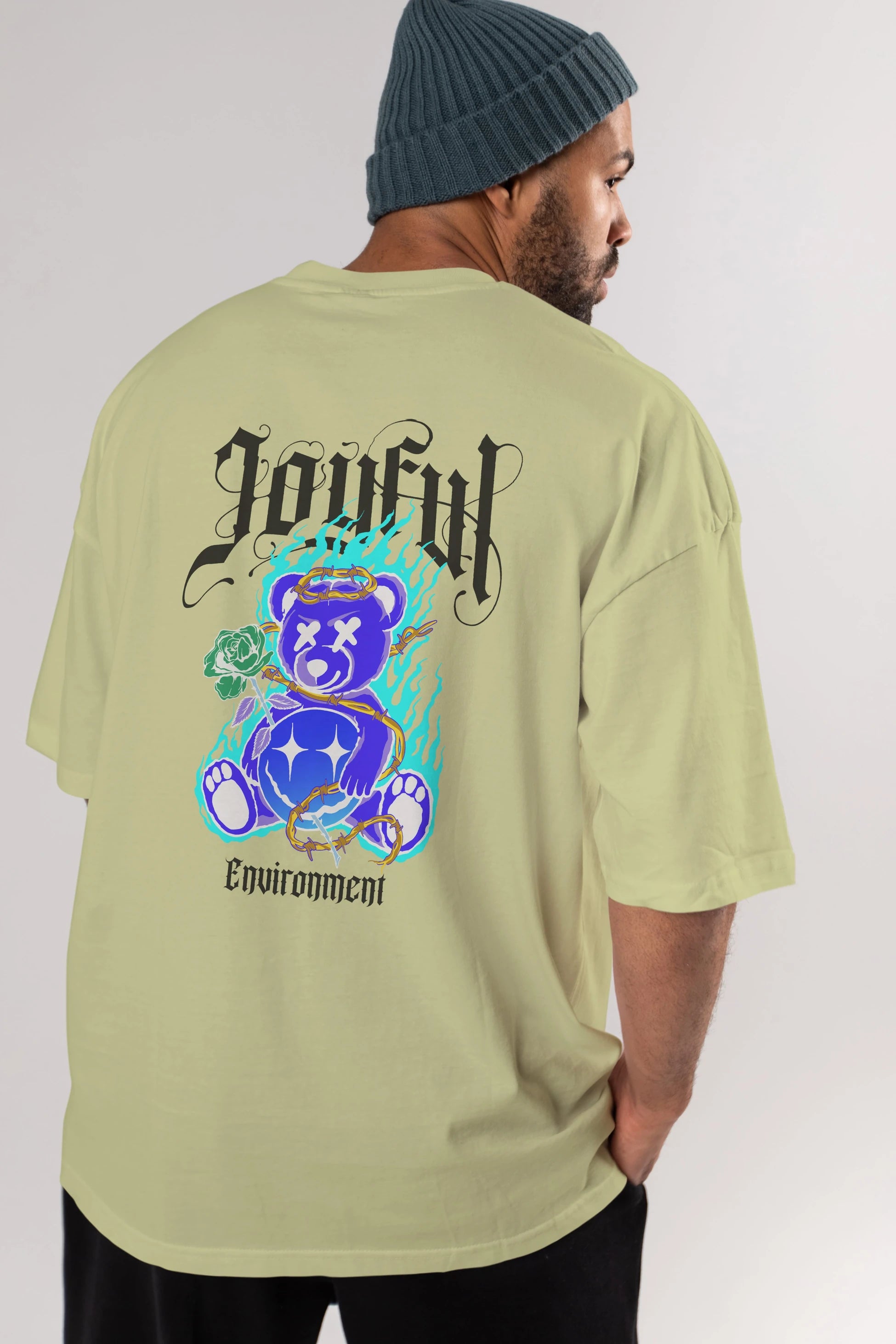 Joyful Bear Arka Baskılı Oversize t-shirt Erkek Kadın Unisex
