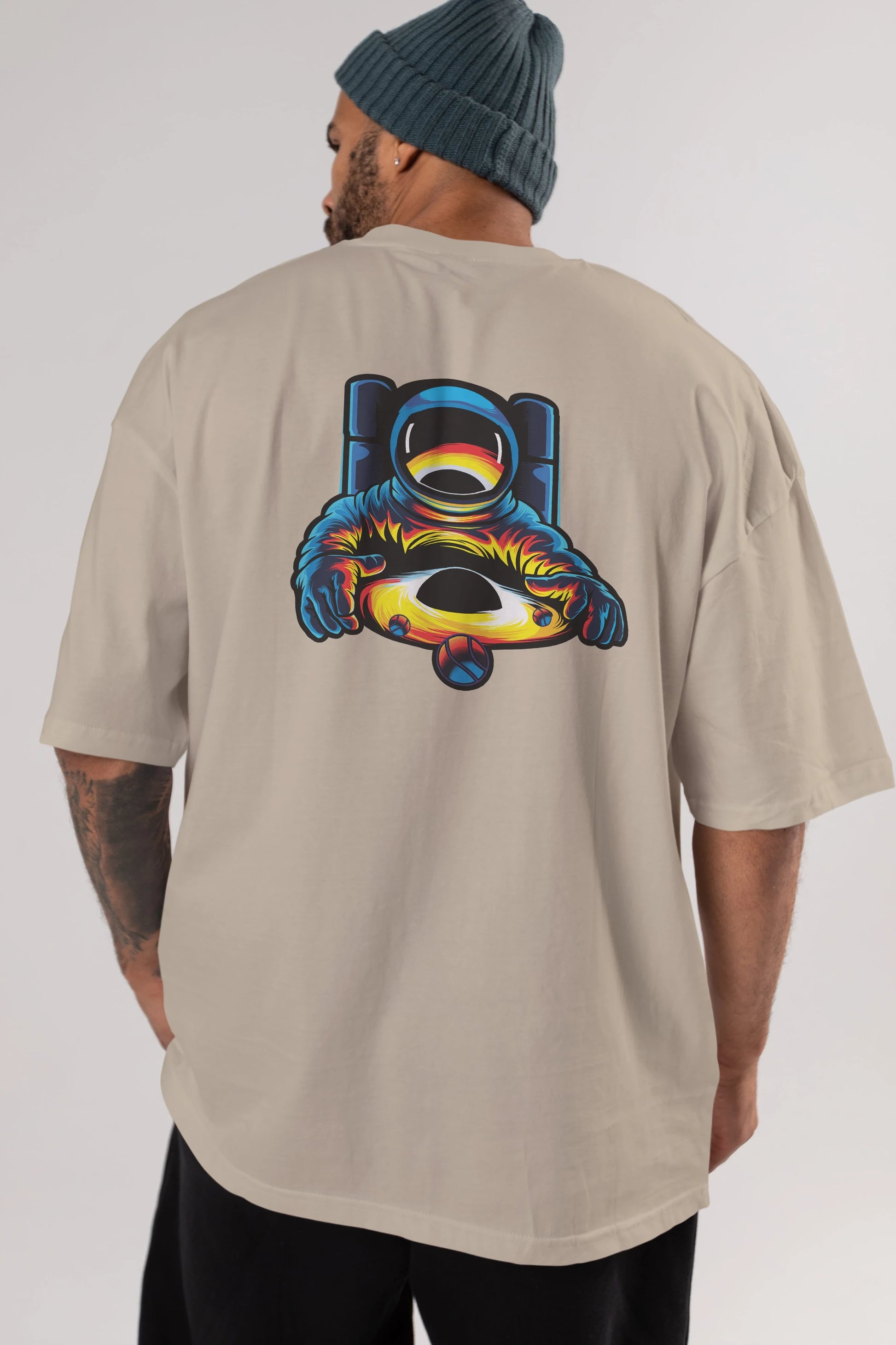 Astronaut & Black Hole Arka Baskılı Oversize t-shirt Erkek Kadın Unisex