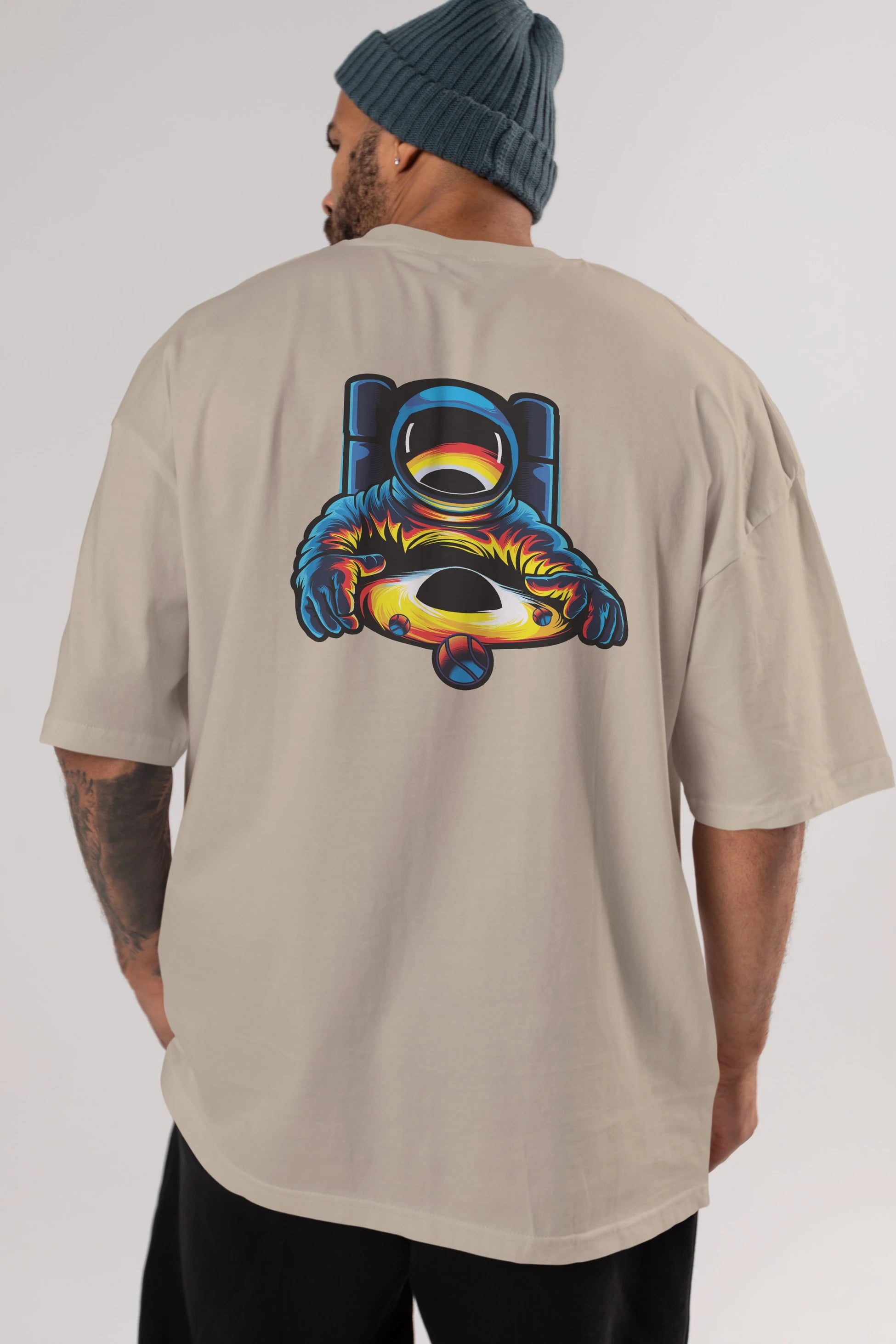 Astronaut & Black Hole Arka Baskılı Oversize t-shirt Erkek Kadın Unisex