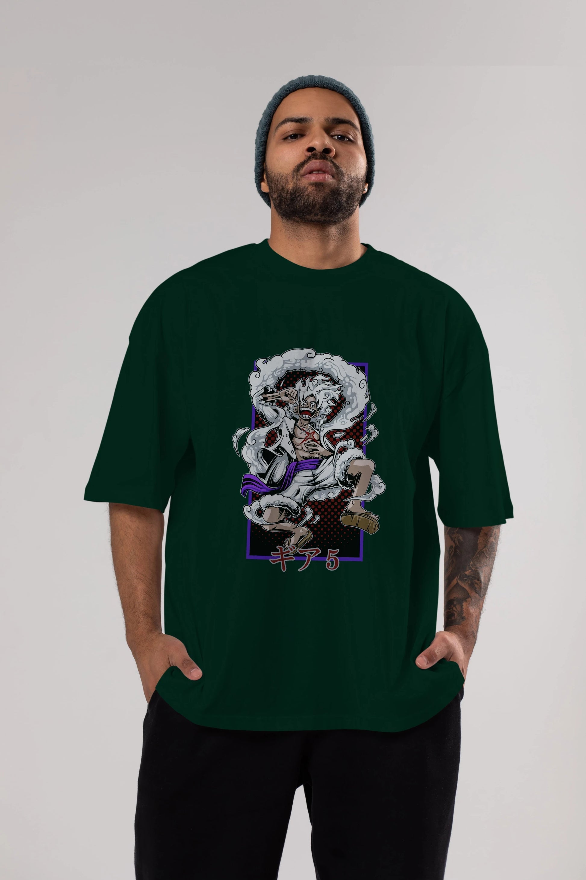 LUFFY GEAR 5 RECUADRO Anime Ön Baskılı Oversize t-shirt %100 pamuk Erkek Kadın Unisex