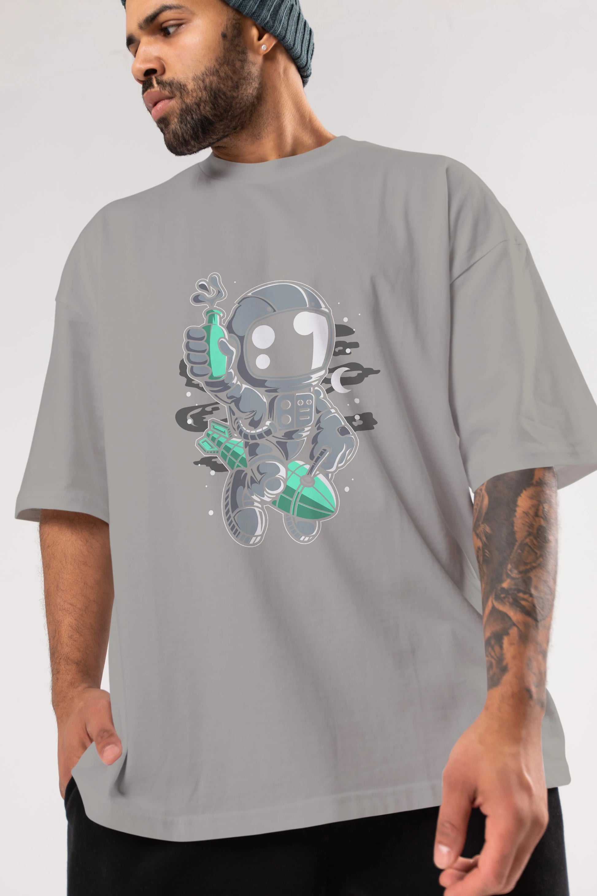 Astronaut Rocket Ön Baskılı Oversize t-shirt Erkek Kadın Unisex