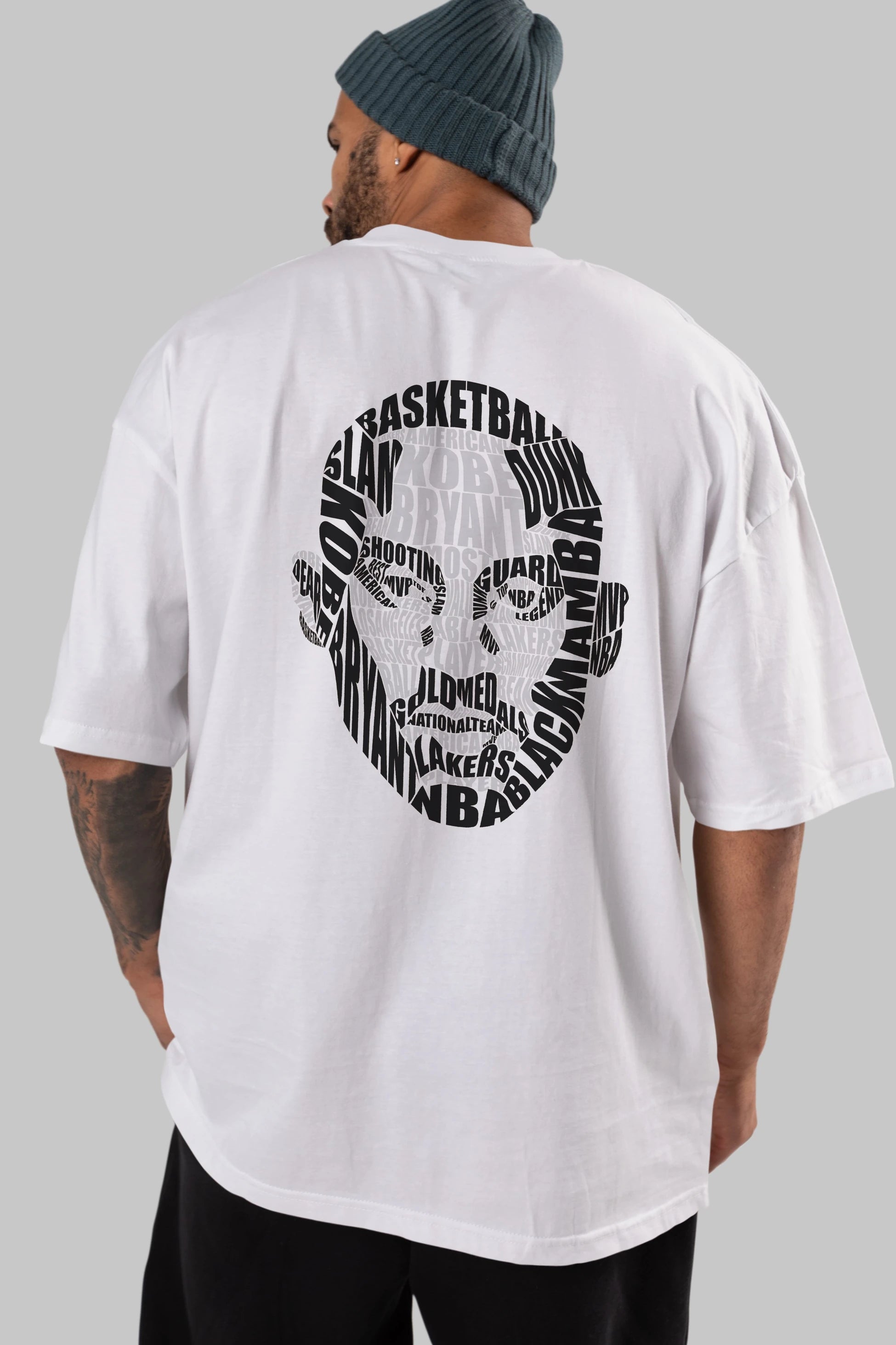 Kobe Bryan Calligram Arka Baskılı Oversize t-shirt %100 pamuk Erkek Kadın Unisex