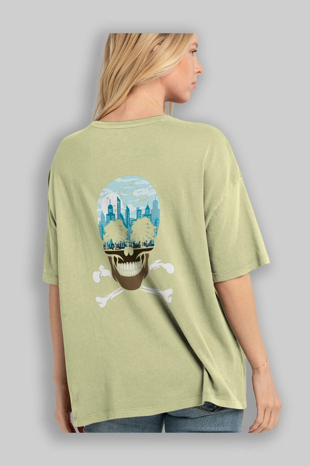 Death City Arka Baskılı Oversize t-shirt %100 pamuk Erkek Kadın Unisex