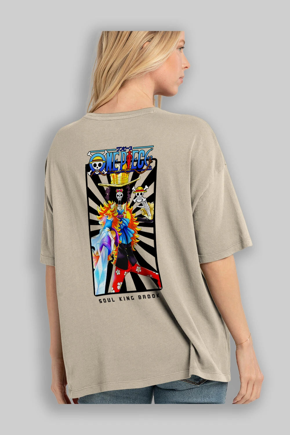 Brook Anime Arka Baskılı Oversize t-shirt Erkek Kadın Unisex %100 pamuk tişort