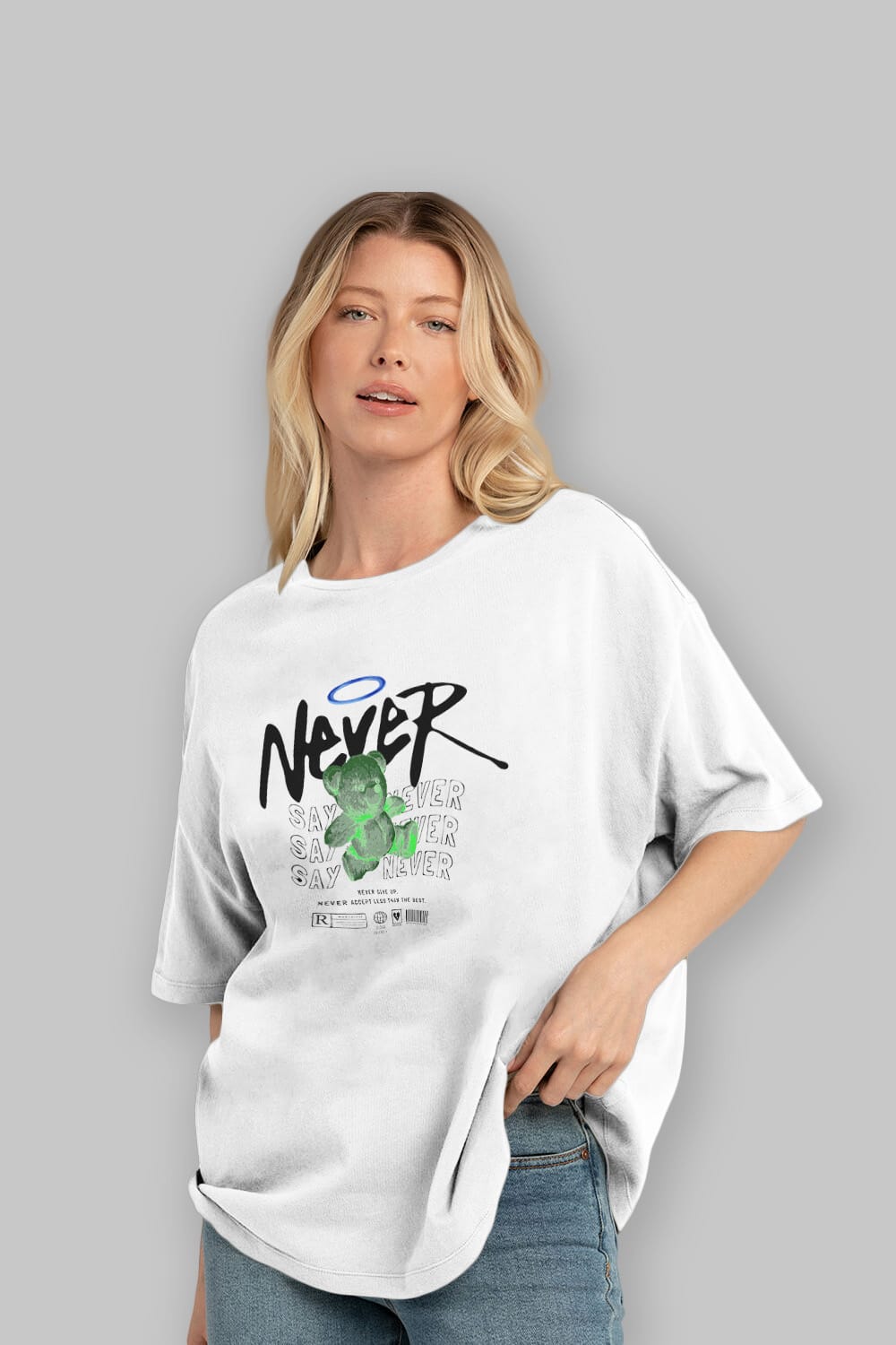 Teddy Bear Never Ön Baskılı Oversize t-shirt Erkek Kadın Unisex