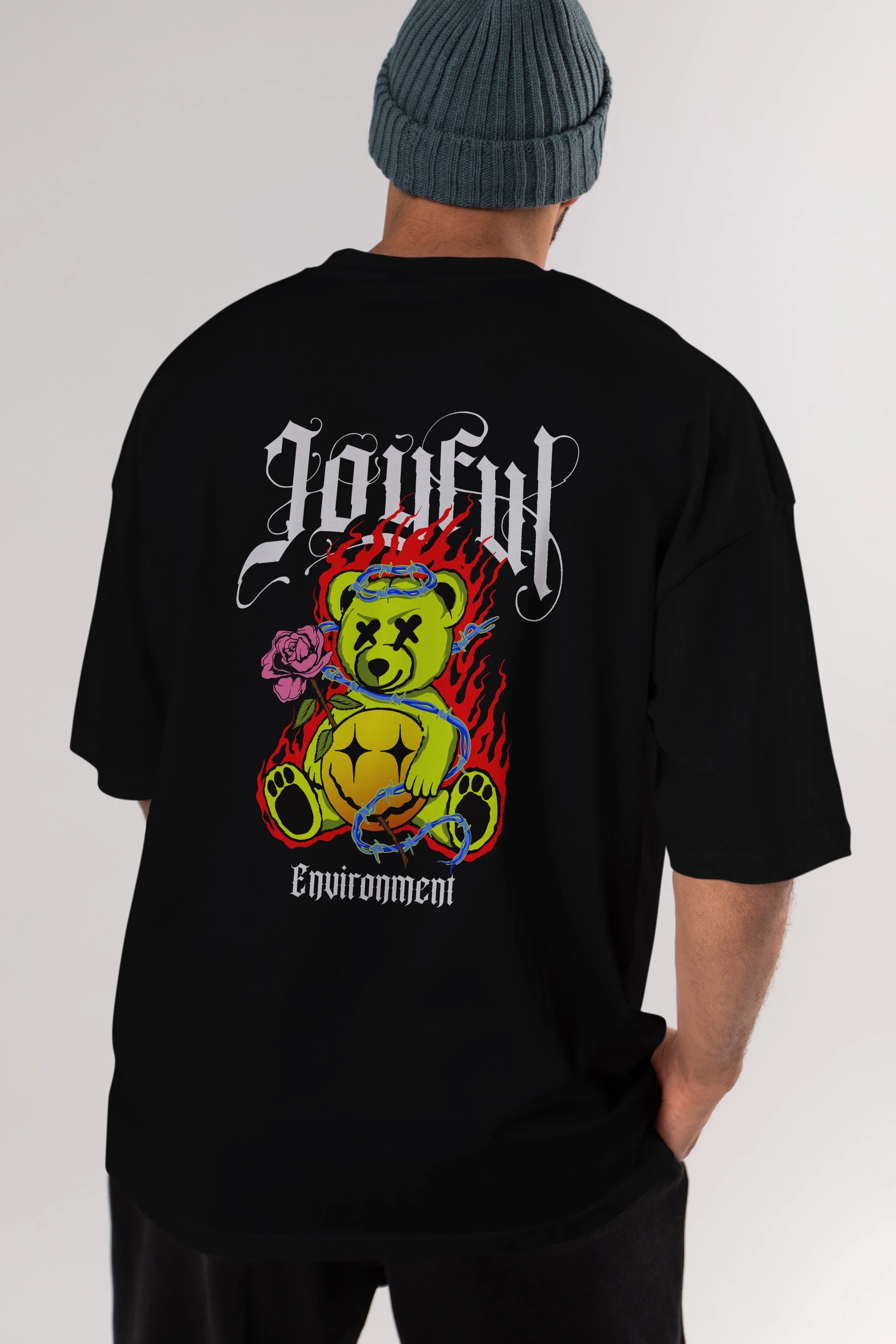 Joyful Bear Arka Baskılı Oversize t-shirt Erkek Kadın Unisex
