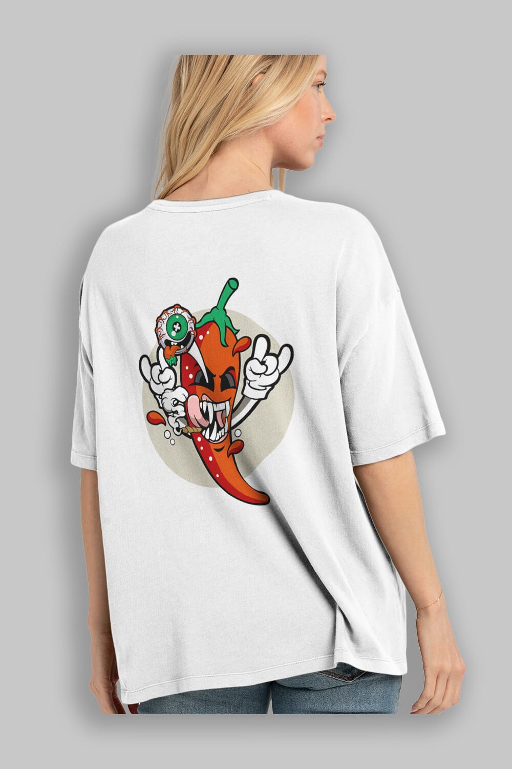 Chili Monster Arka Baskılı Oversize t-shirt Erkek Kadın Unisex %100 Pamuk tişort