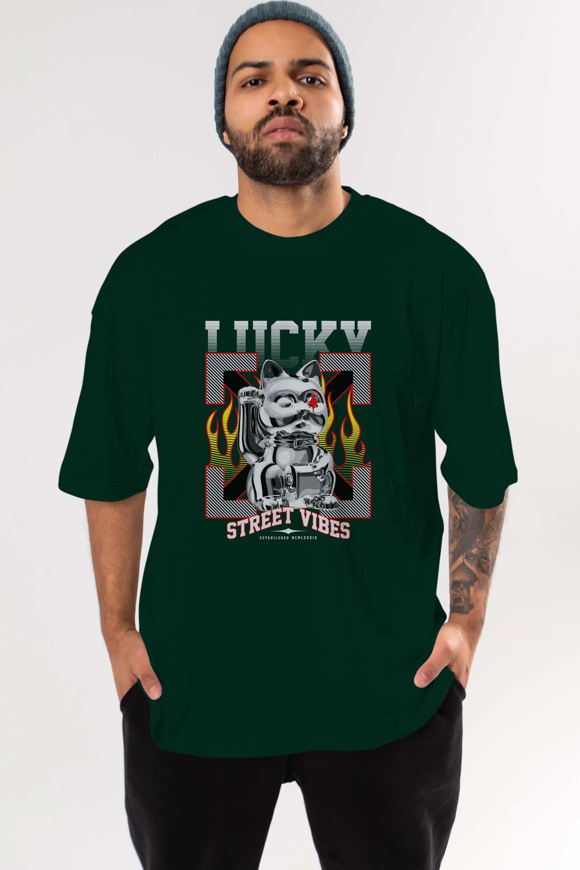Lucky Street Vibes Ön Baskılı Oversize t-shirt Erkek Kadın Unisex