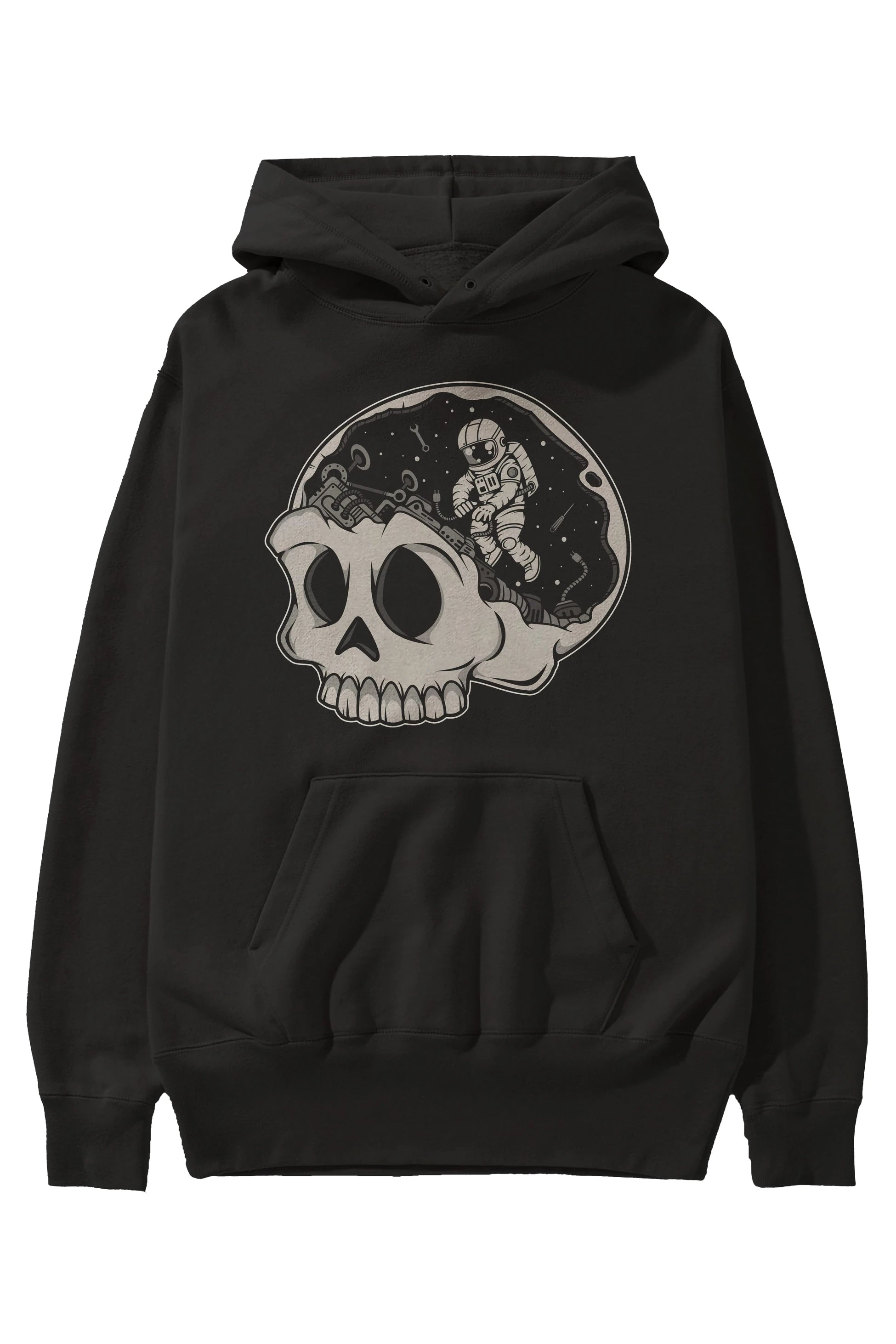 Astronaut Skull Brain Ön Baskılı Hoodie Oversize Kapüşonlu Sweatshirt Erkek Kadın Unisex