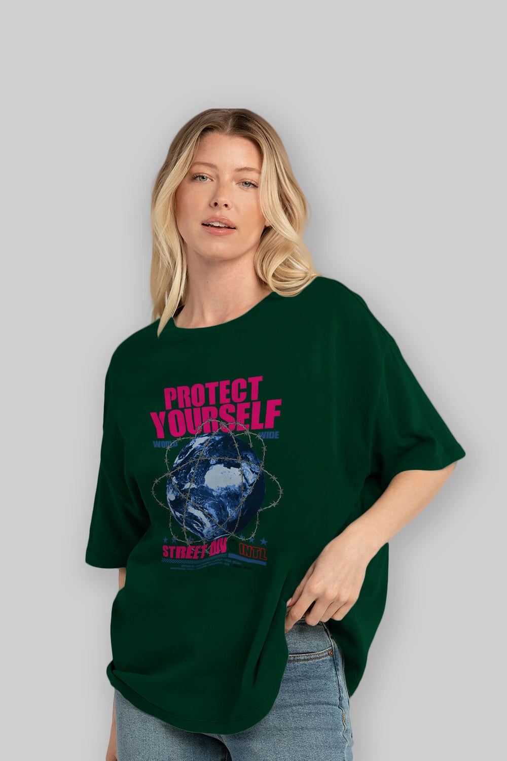 Protect Yourself Ön Baskılı Oversize t-shirt Erkek Kadın Unisex