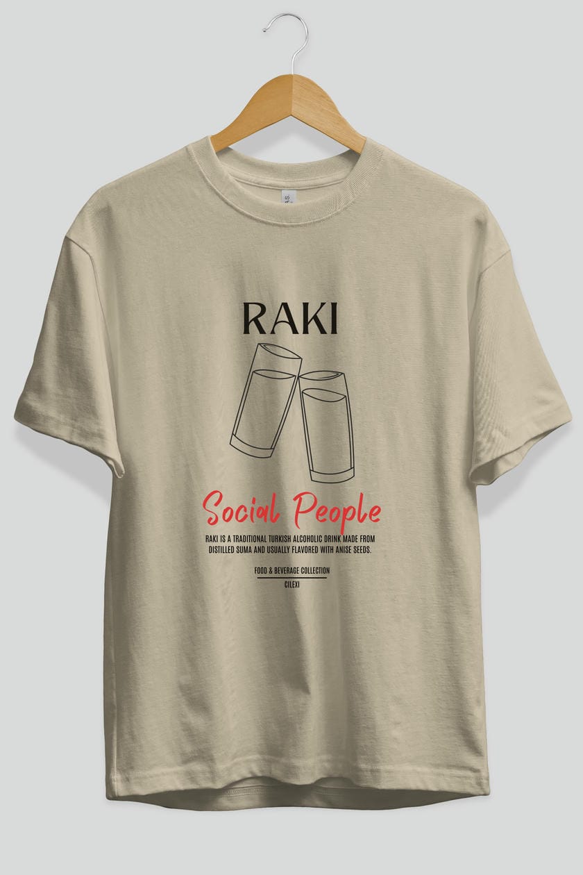 Rakı Kokteyl Serisi ön Baskılı Oversize t-shirt Erkek Kadın %100 Pamuk Bisiklet Yaka tişort