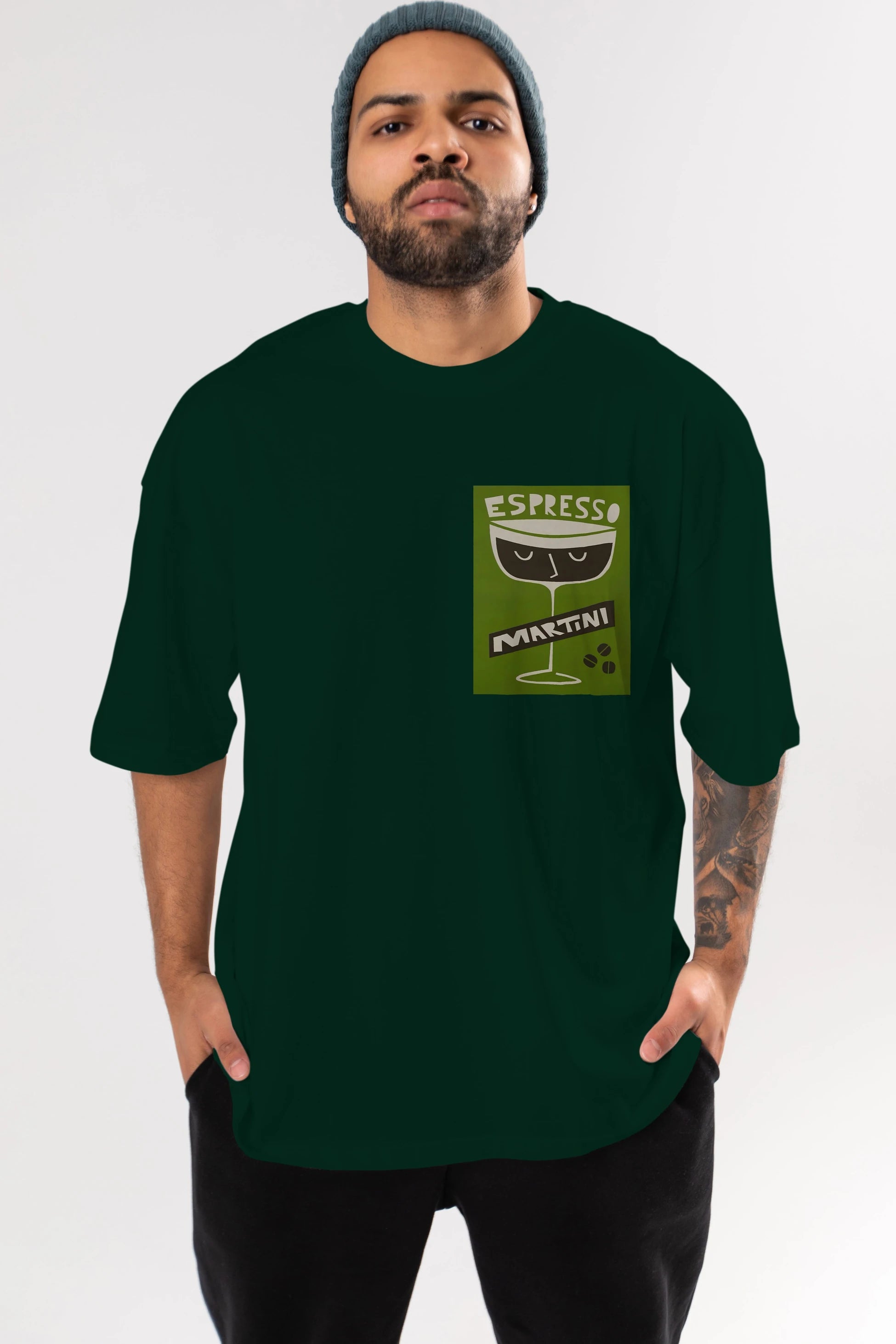 Espresso Martini 2 Ön Sol Baskılı Oversize t-shirt Erkek Kadın Unisex %100 Pamuk Bisiklet Yaka tişort