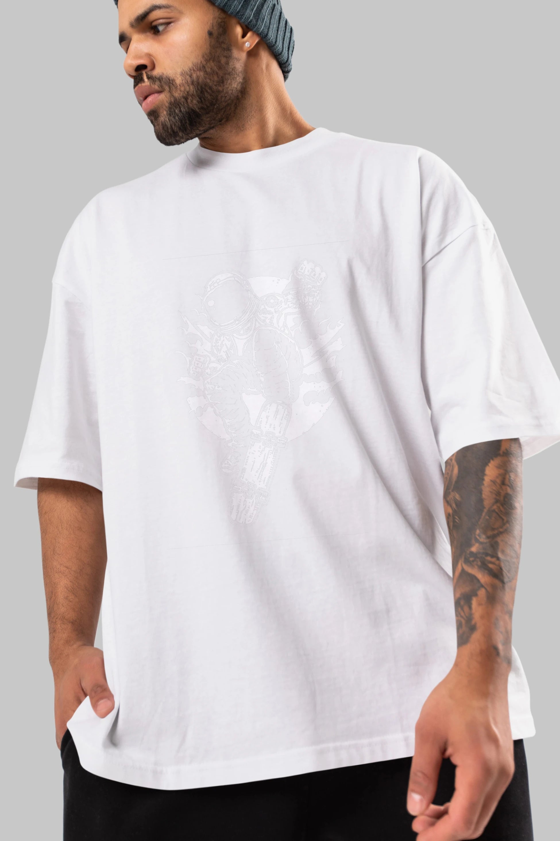 Space Skater Ön Baskılı Oversize t-shirt Erkek Kadın Unisex %100 Pamuk tişort