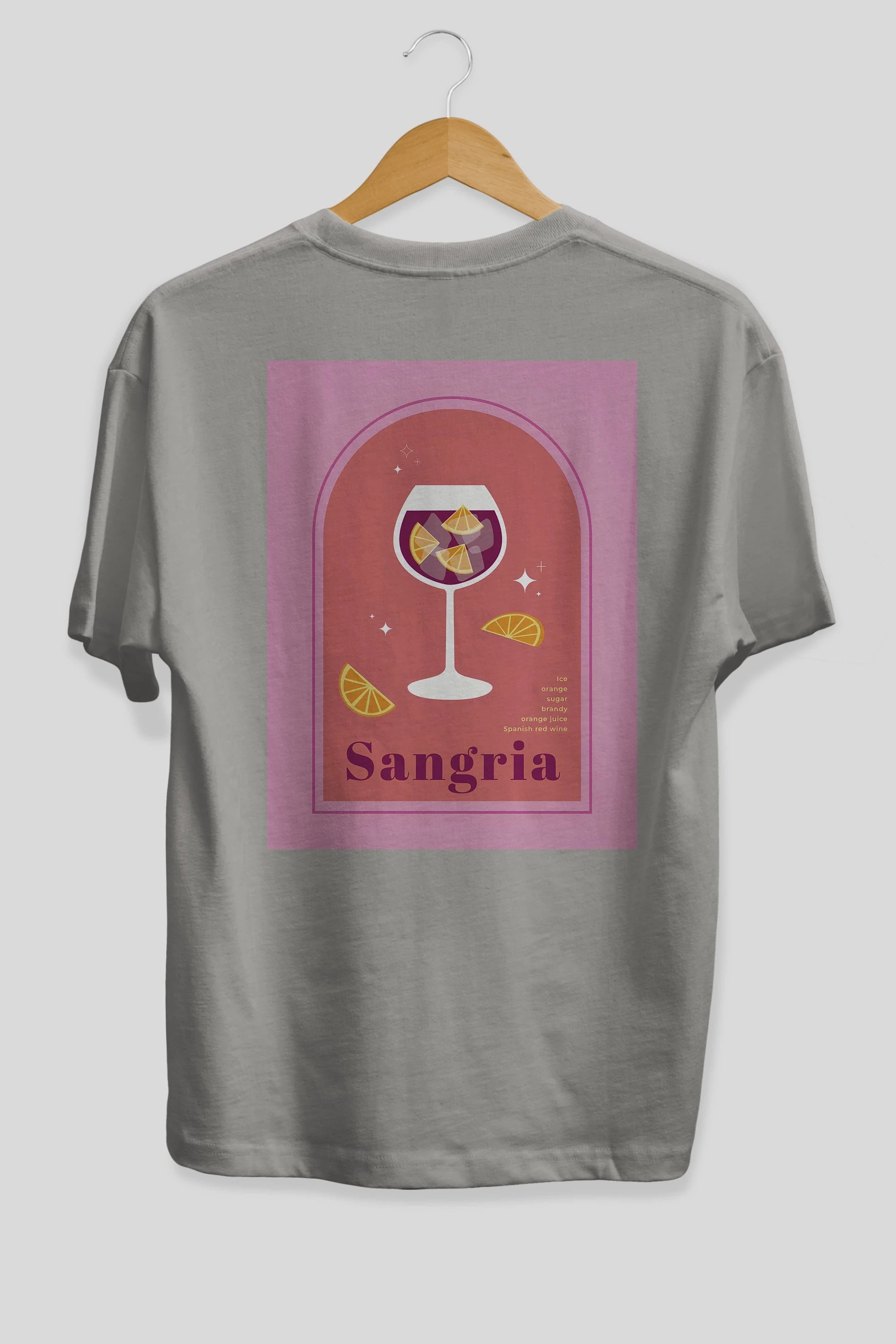 Sangria Arka Baskılı Oversize t-shirt Erkek Kadın Unisex %100 Pamuk Bisiklet Yaka tişort