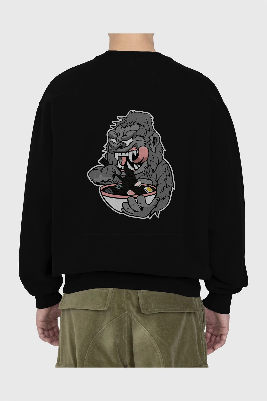 Big Gorilla Ramen Arka Baskılı Oversize Sweatshirt Erkek Kadın Unisex