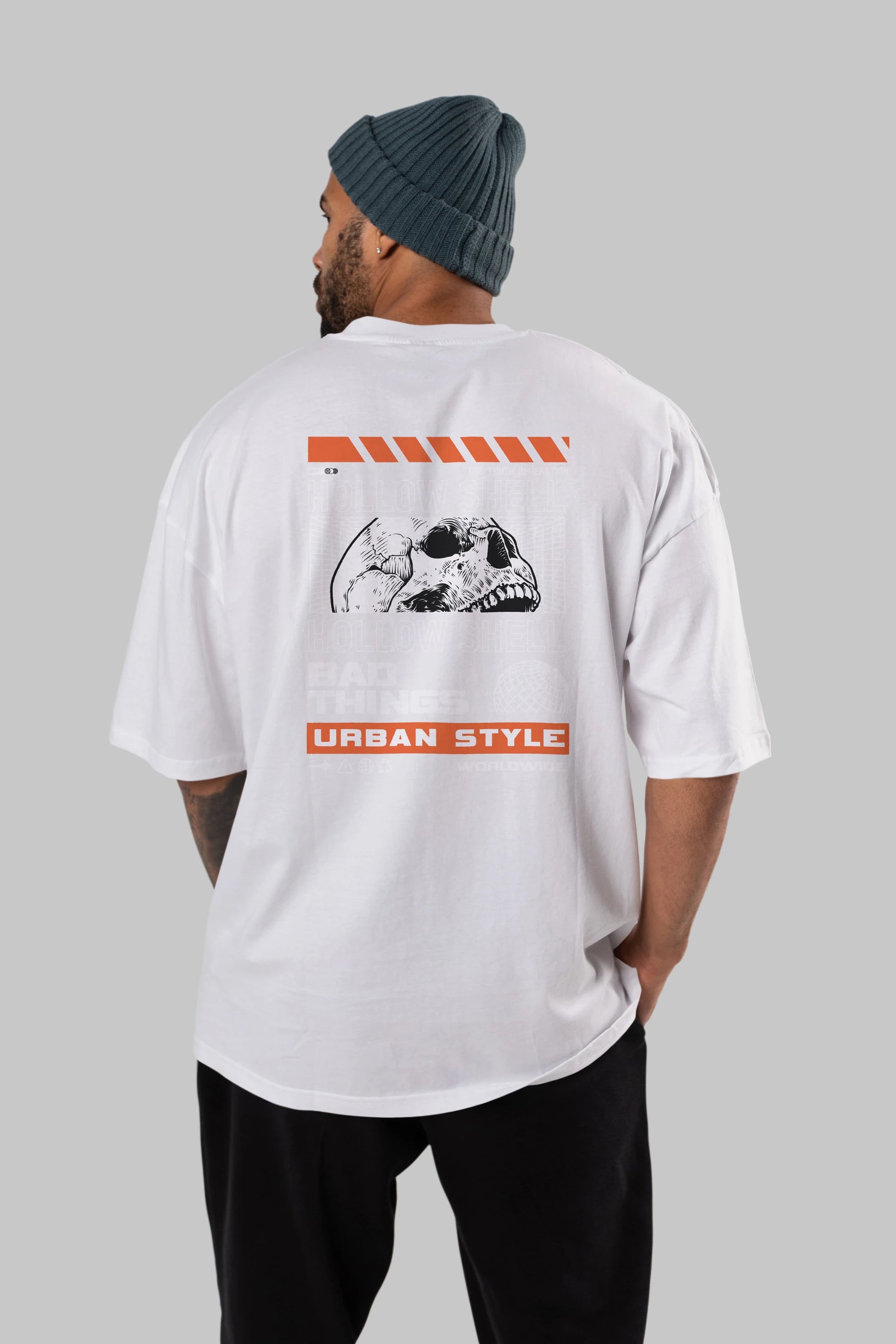 Hollow Shell Arka Baskılı Oversize t-shirt Erkek Kadın Unisex